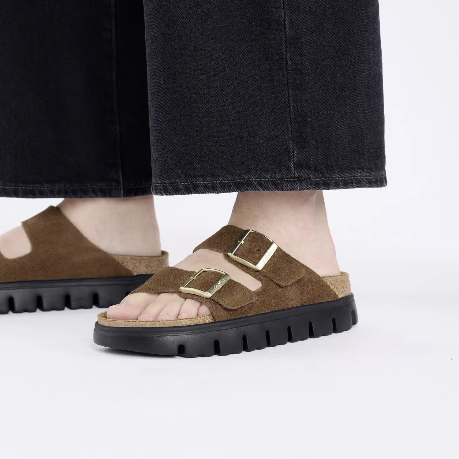 Arizona Platform Suede Leather - Dark Tea/Black - Image 7