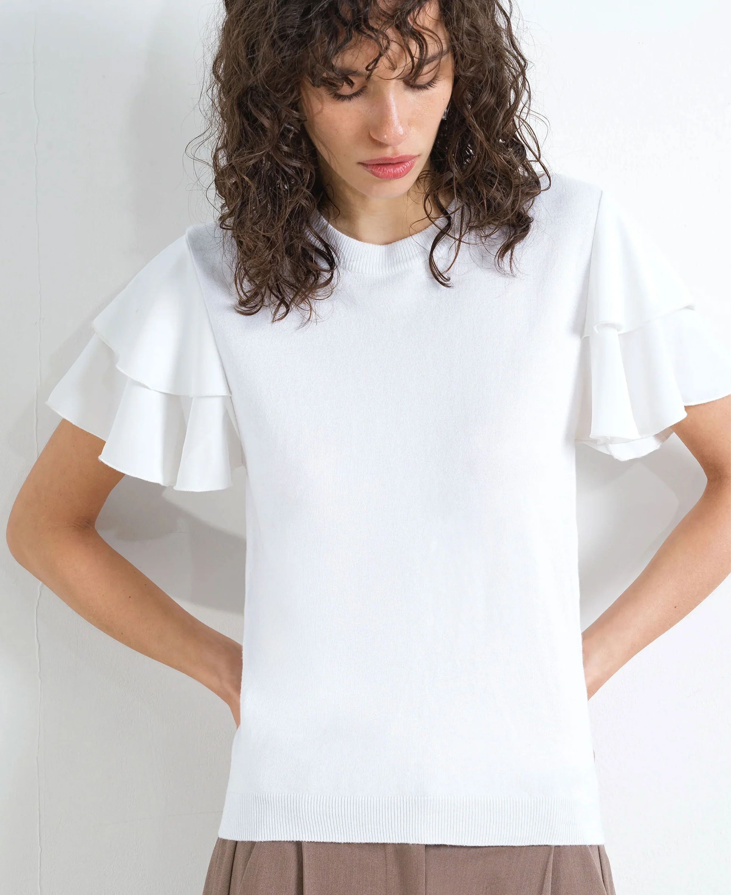 Aylaa Krista Mix Sleeve Top - Linen White - Image 2