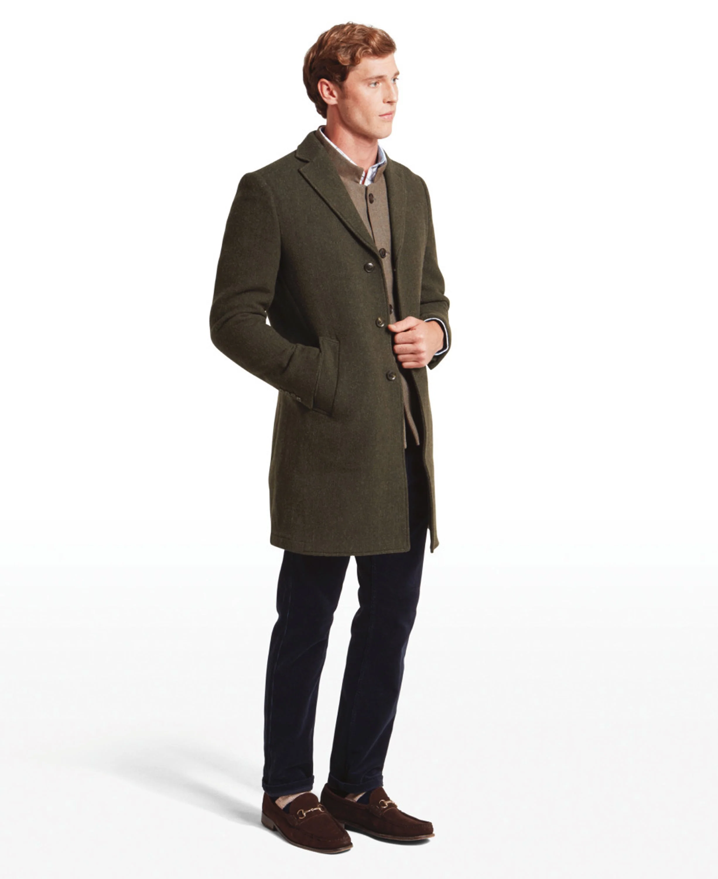 Banchory Tweed Coat - Dark Olive Herringbone Tweed - Image 4