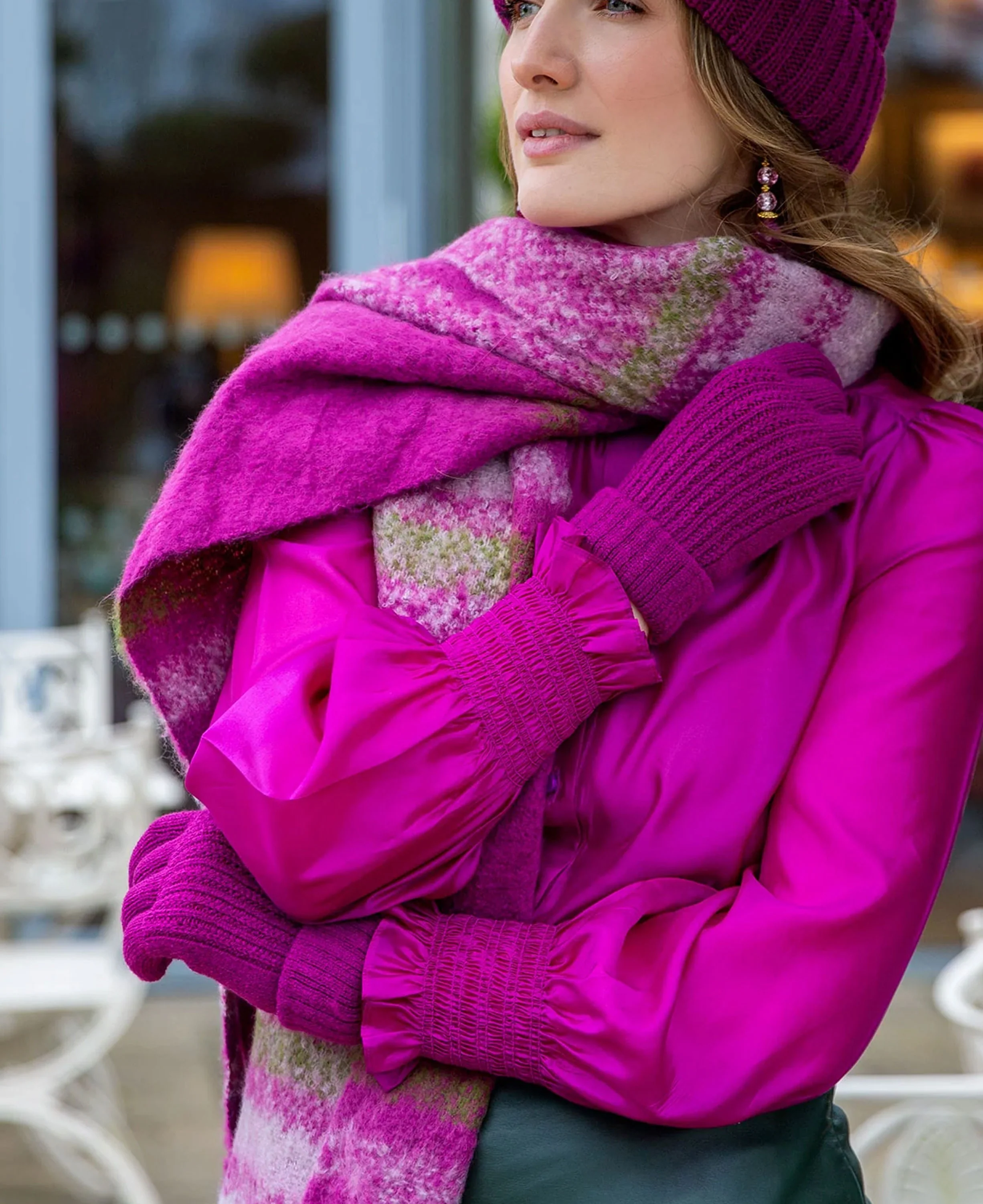 Bold Colour Knitted Gloves With Turn Back Cuffs - Orchid - Image 4