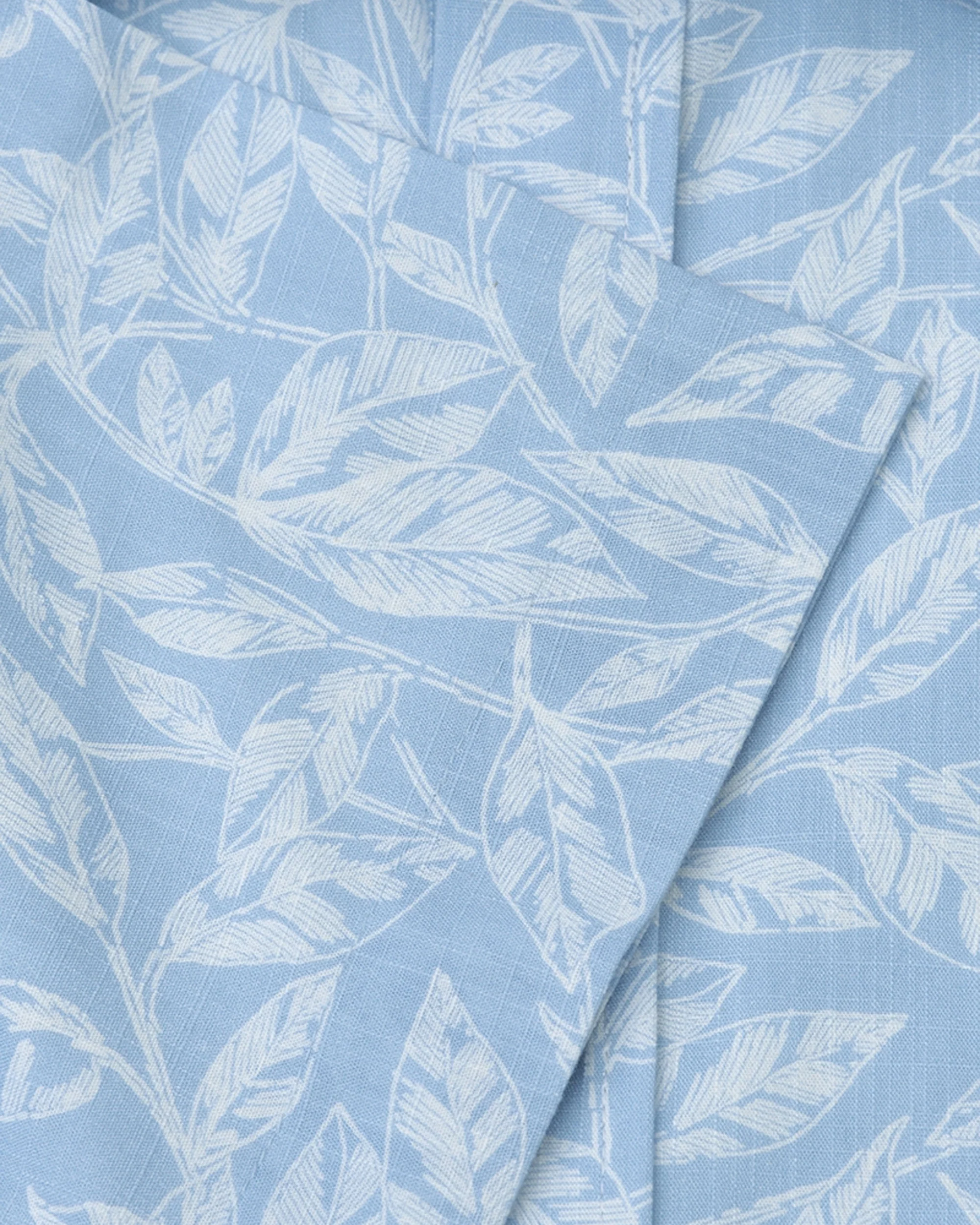 Botanical Leaf Print Slub Cotton Short Sleeve Shirt - Sky Blue - Image 4