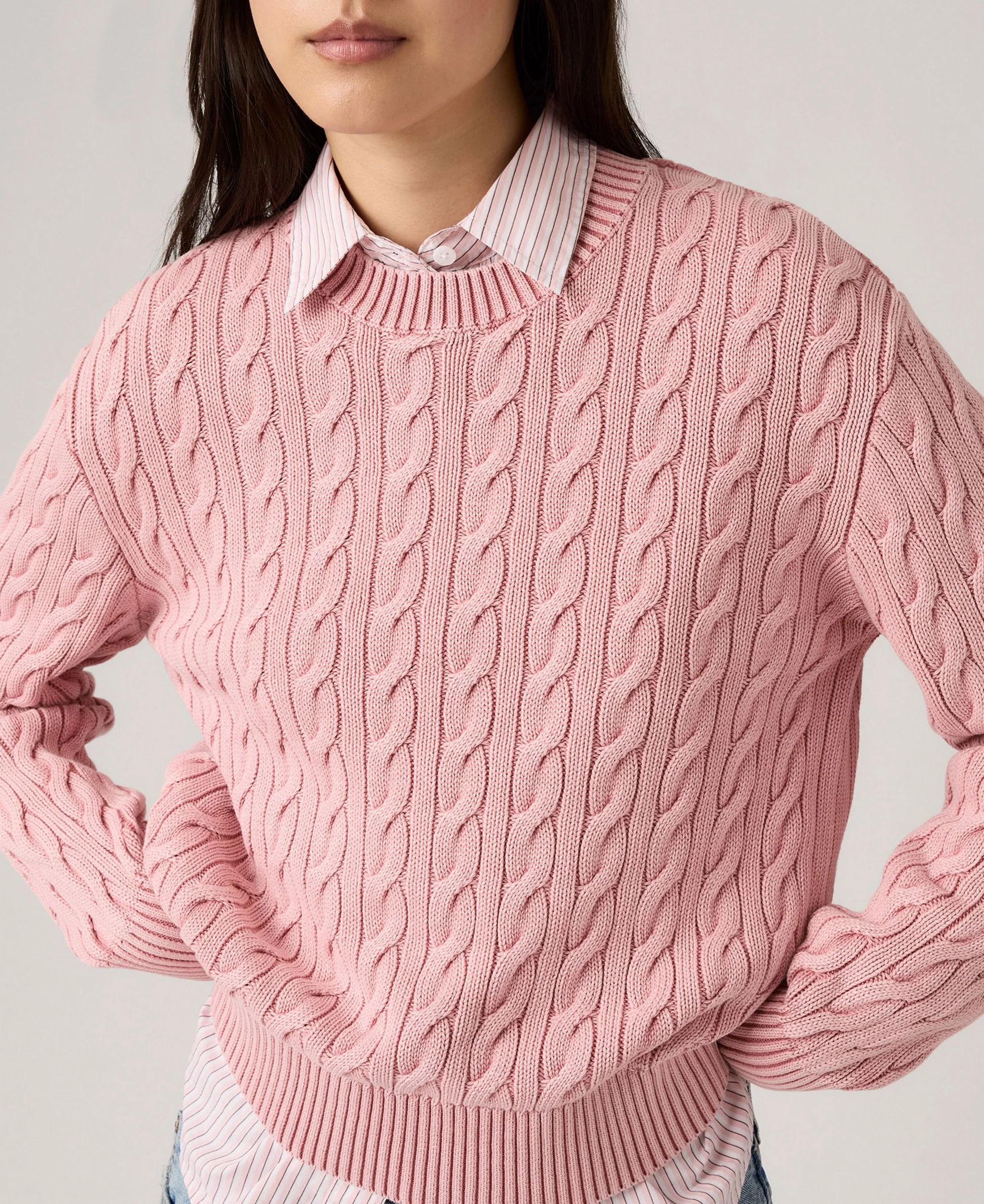 Boyfriend Cable Crew Pullover - Pink - Image 4