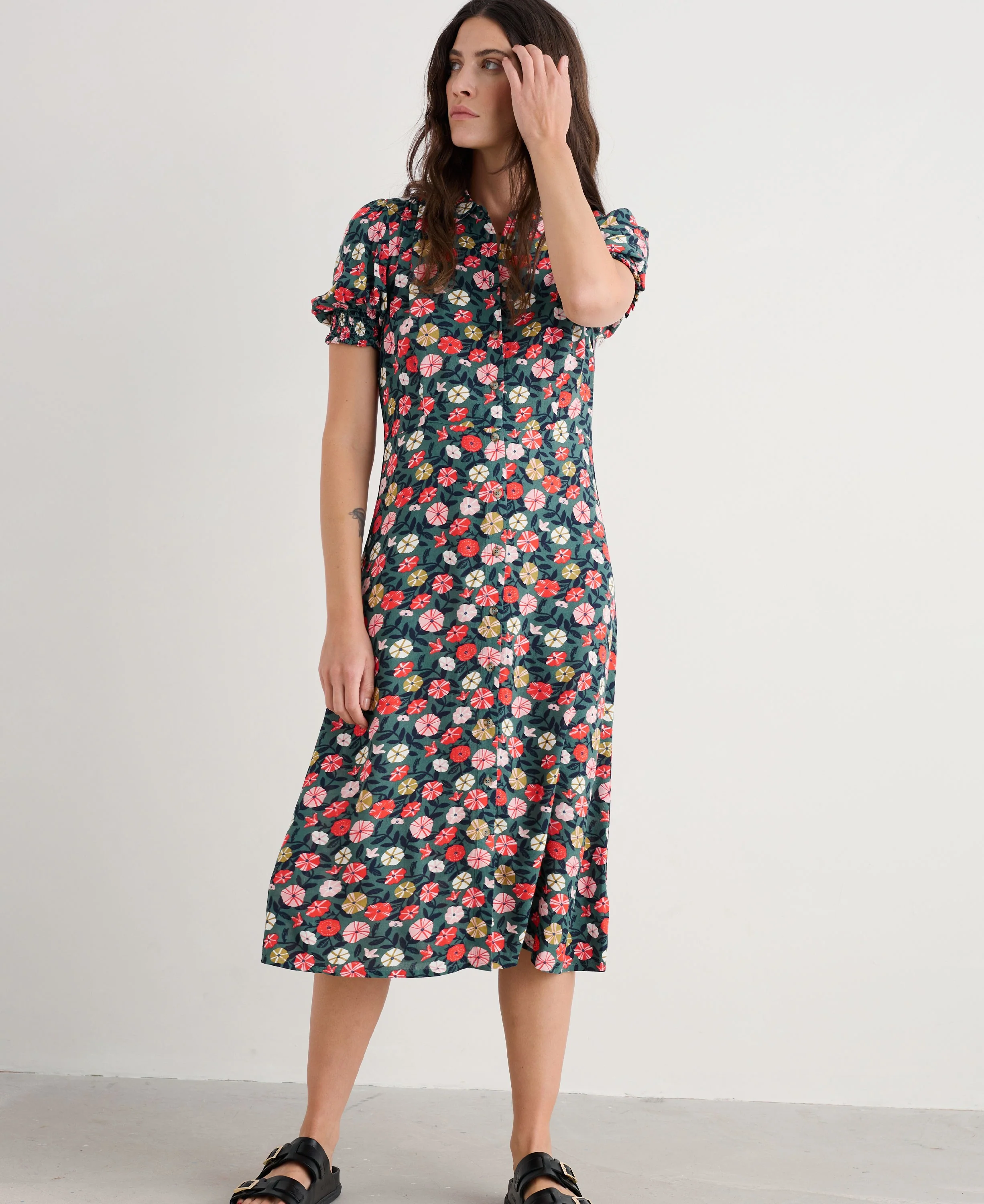 Bridget Midi Tea Dress - Winding Petunias Grove - Image 2