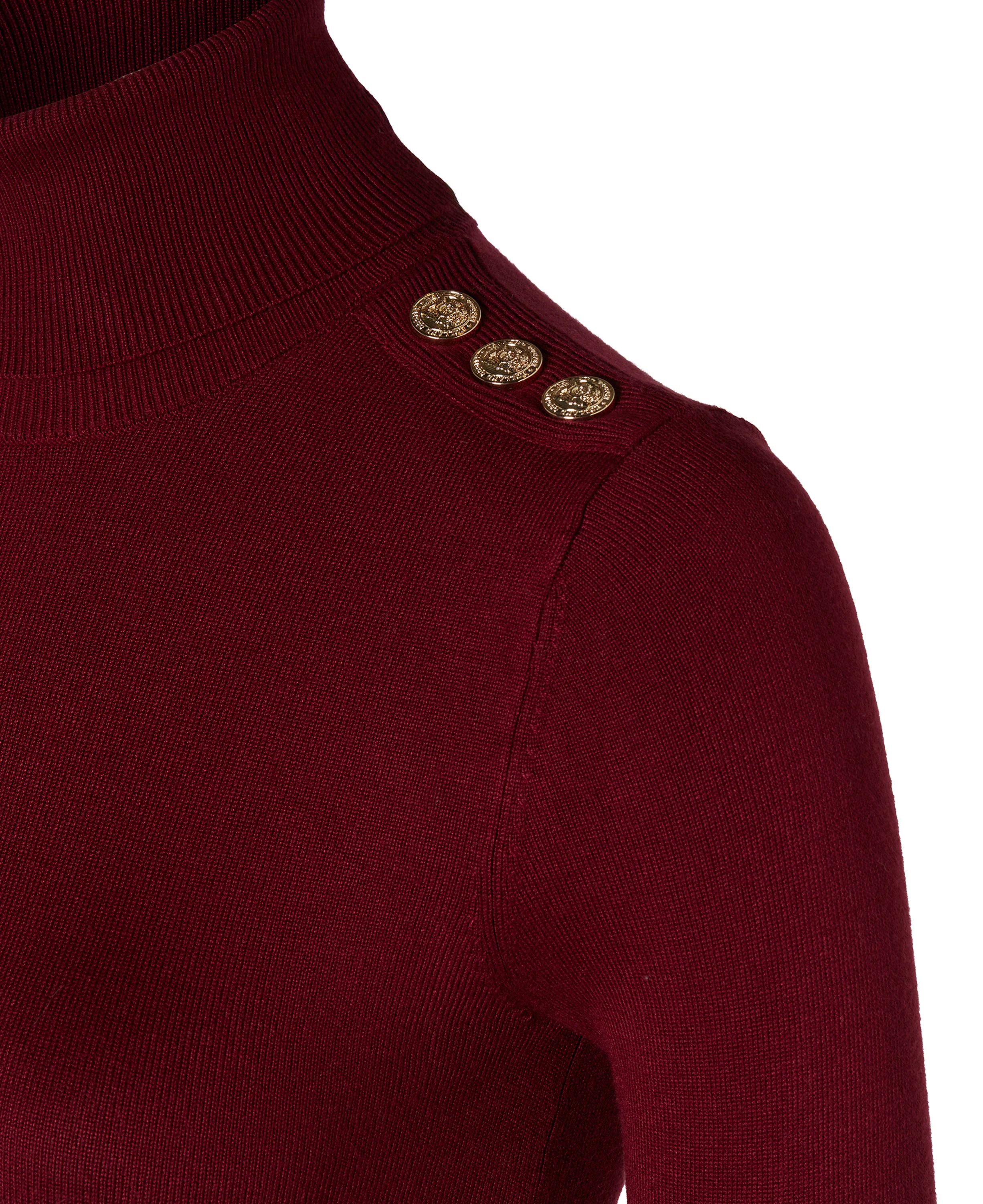 Buttoned Knit Roll Neck - Wine - Image 5