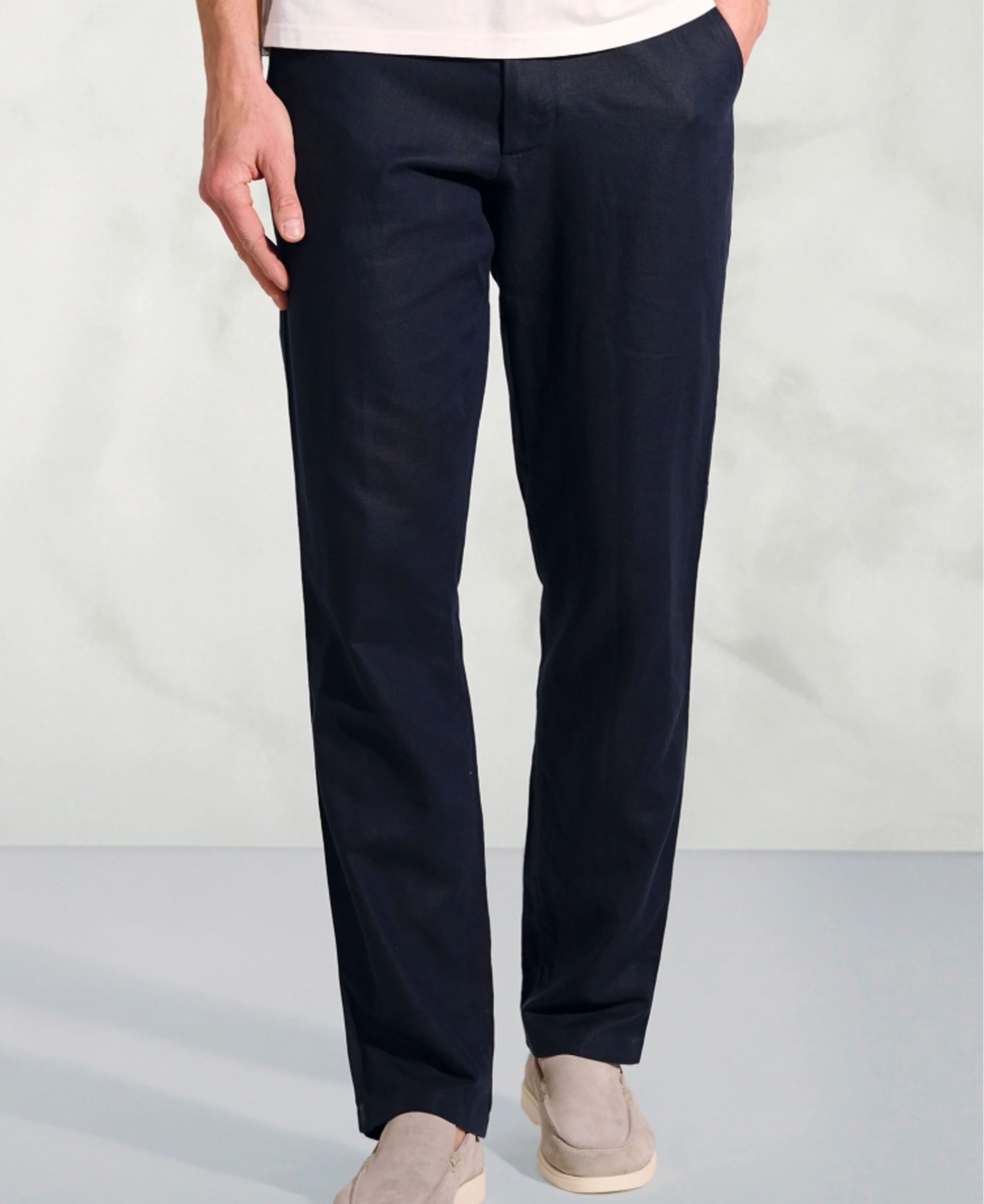 Caine Linen Cotton Trousers Rf - Navy - Image 5