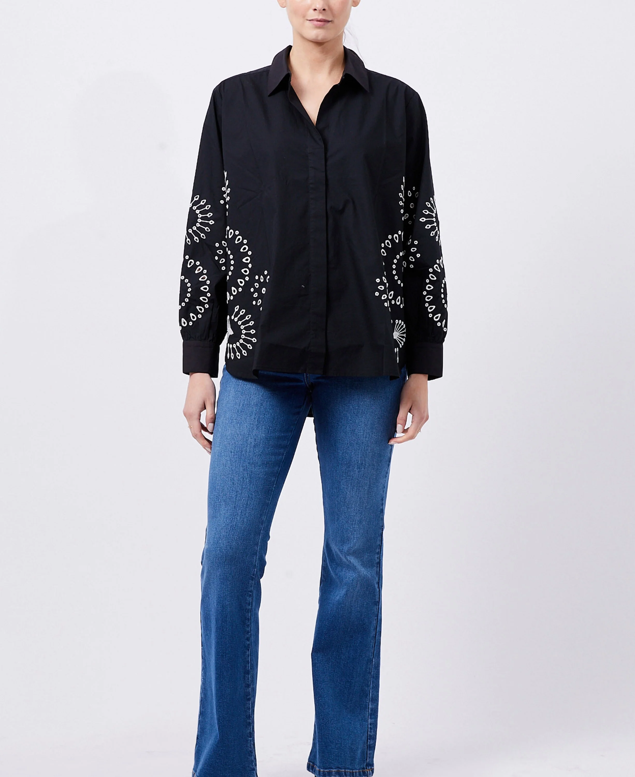 Cambria Embroidered Top - Black/Cream - Image 2