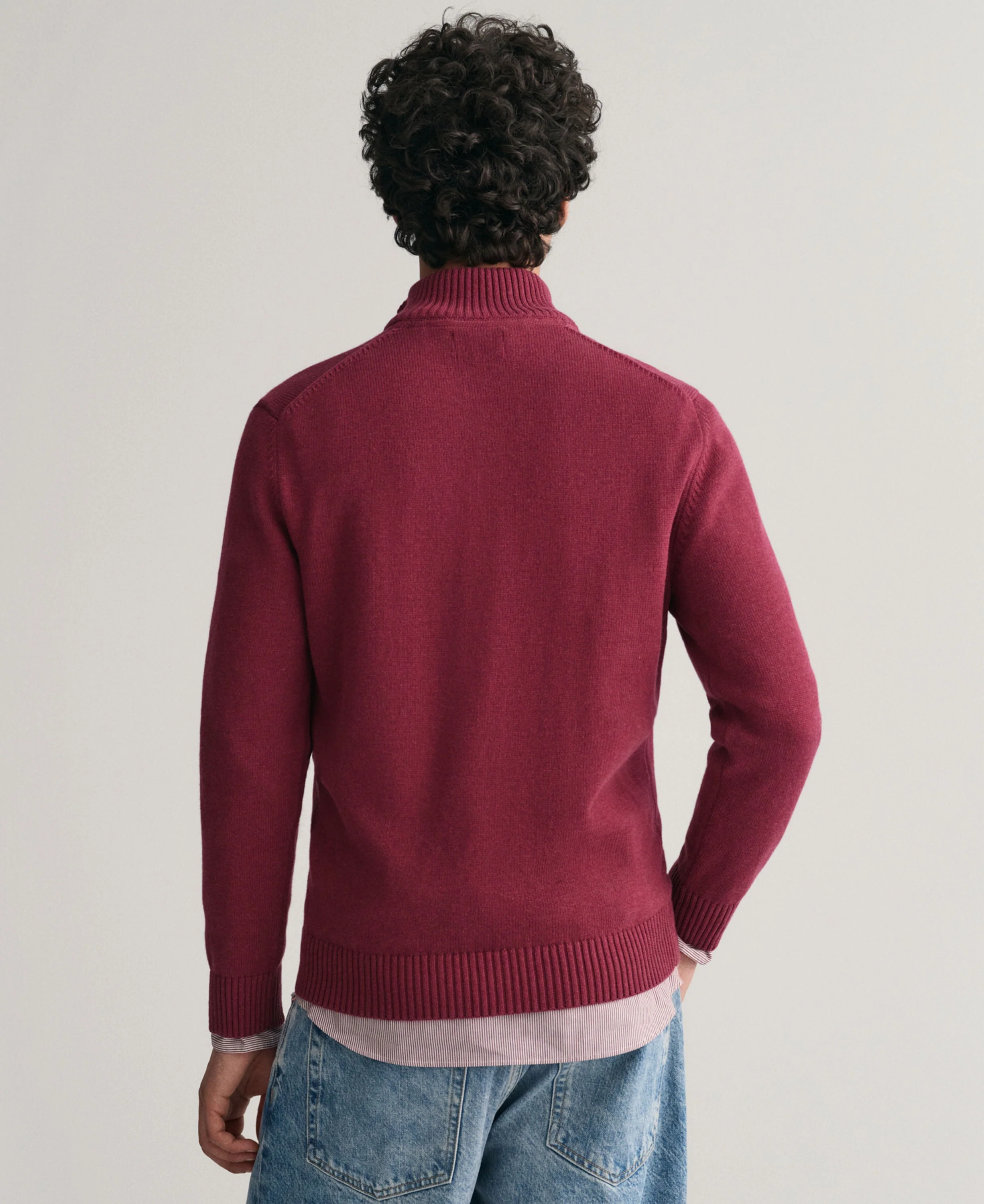 Casual Cotton Half Zip Sweater - Plumped Red - Image 3