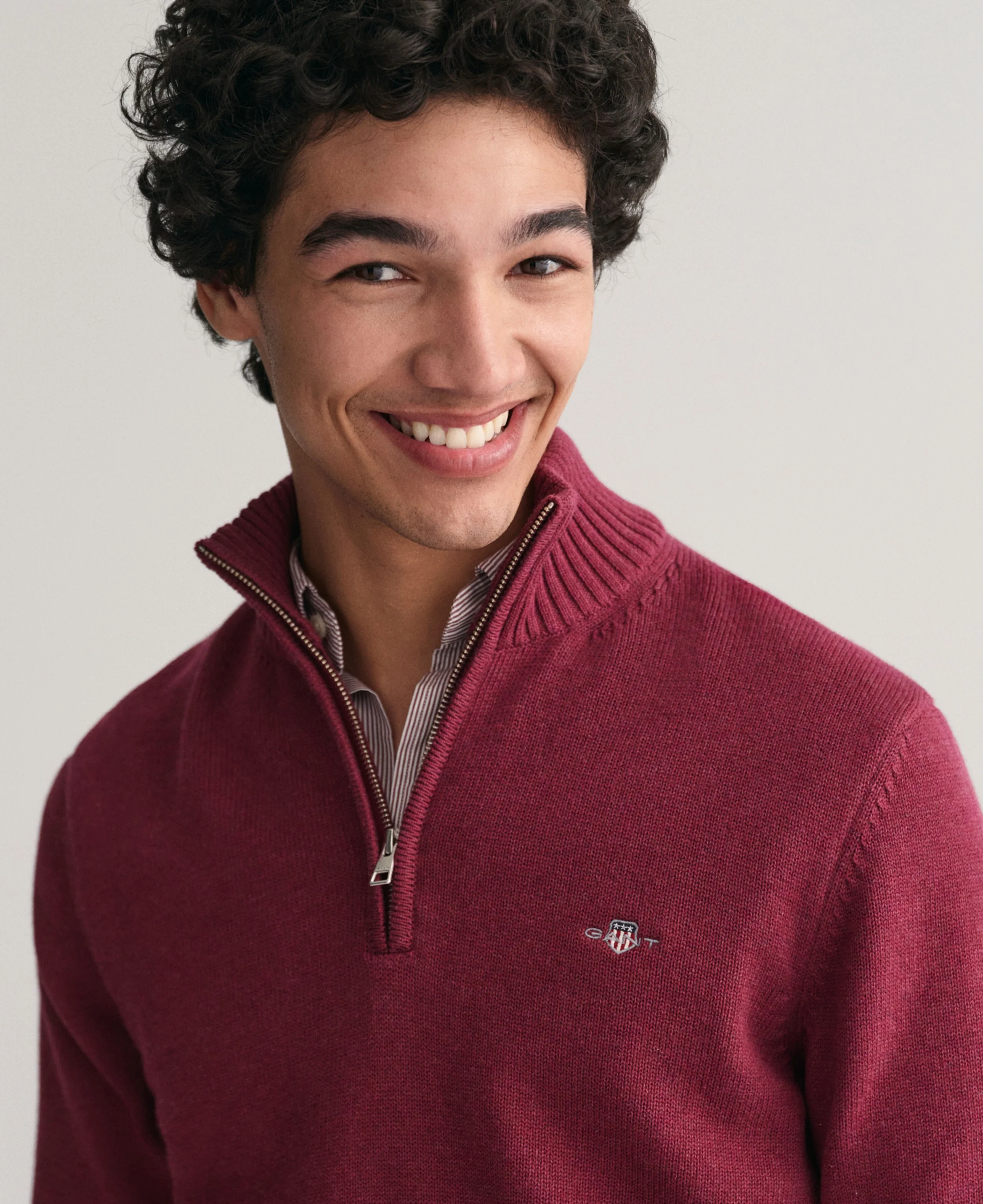 Casual Cotton Half Zip Sweater - Plumped Red - Image 4