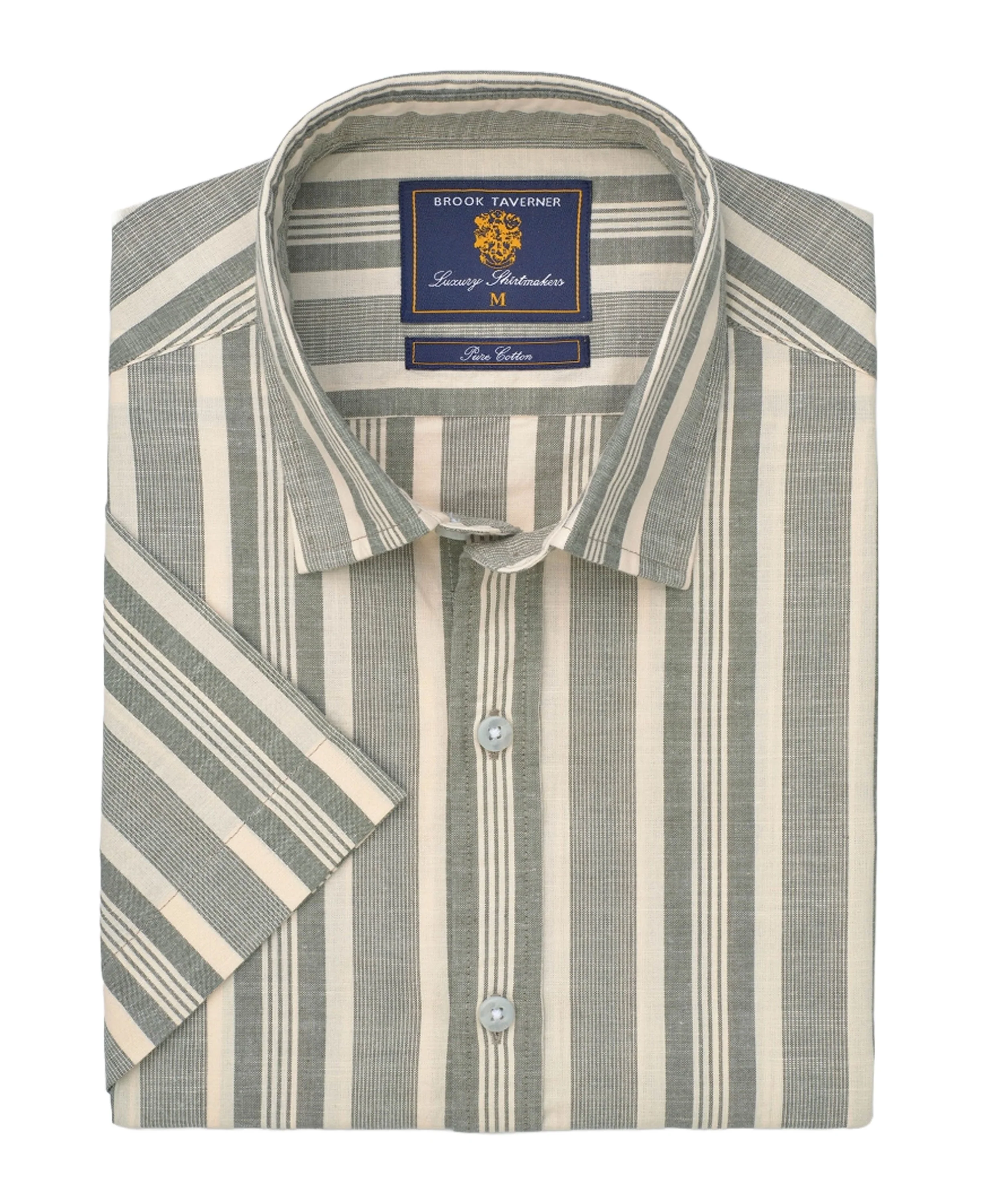 Cotton Slub Stripe Short Sleeve Shirt Regular fit - Khaki