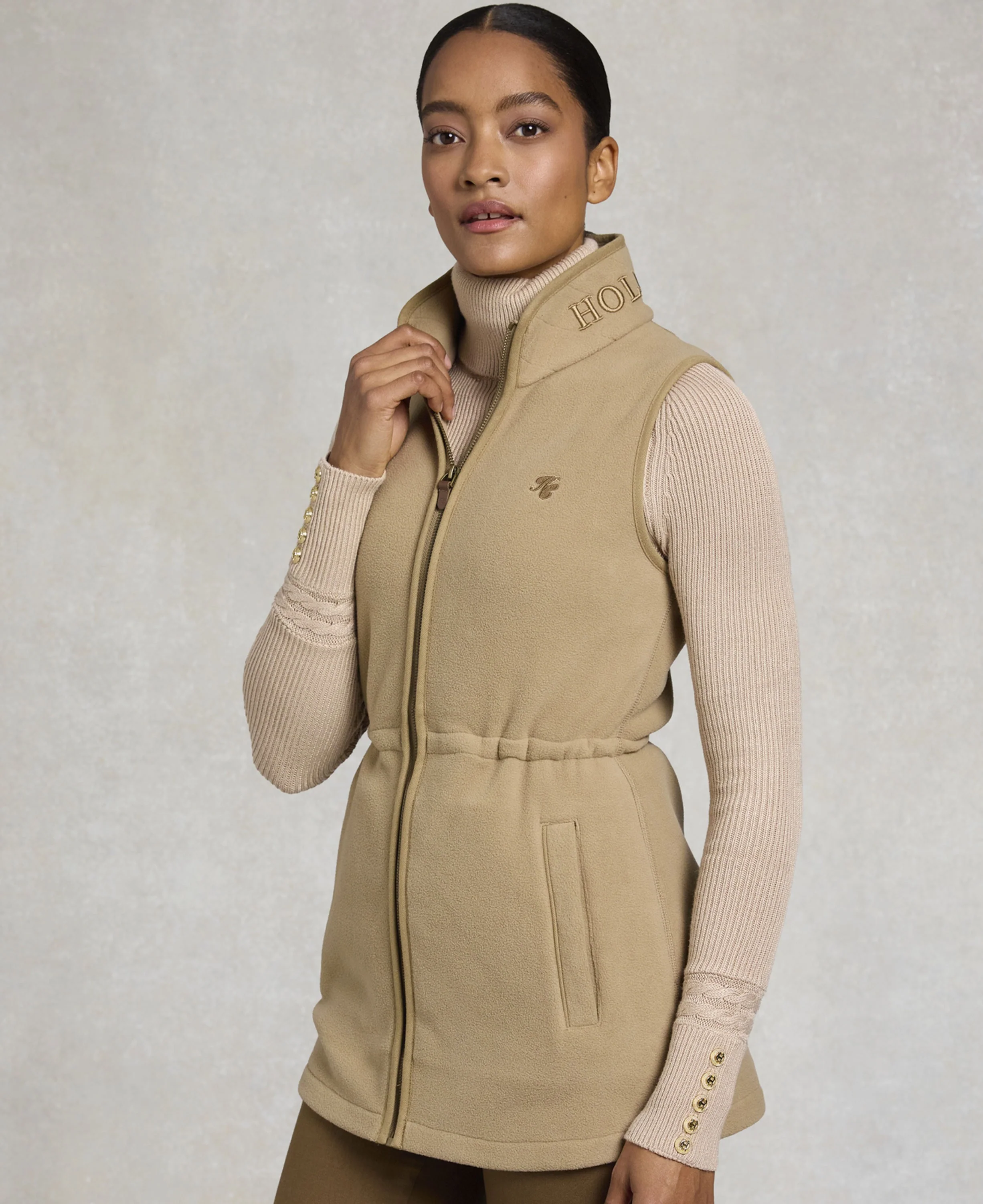 Country Longline Fleece Gilet - Sand - Image 3