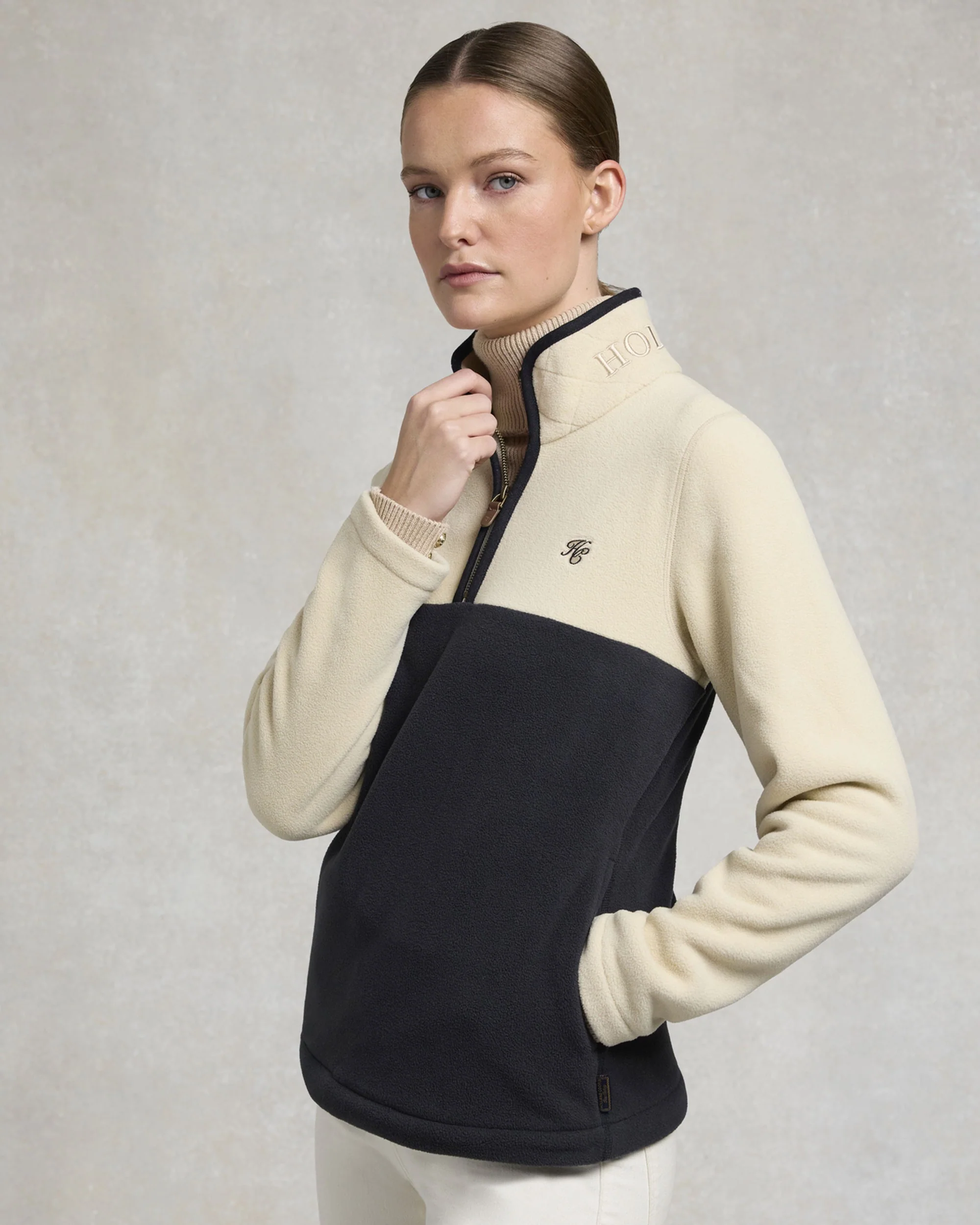 Country Quarter Zip Jacket - Ecru Navy - Image 3