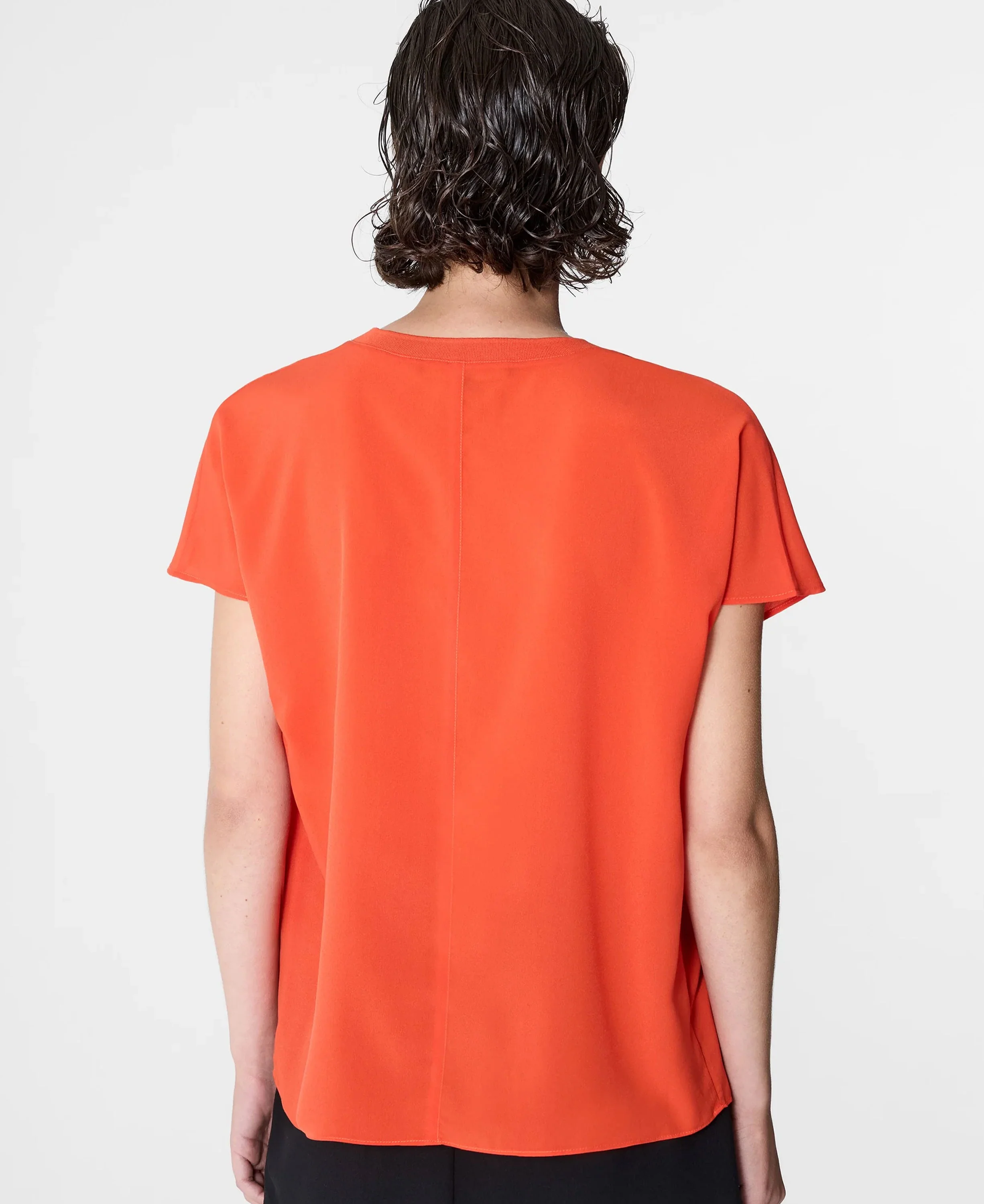 Crepe Light Crew Neck Top - Flame Orange - Image 3