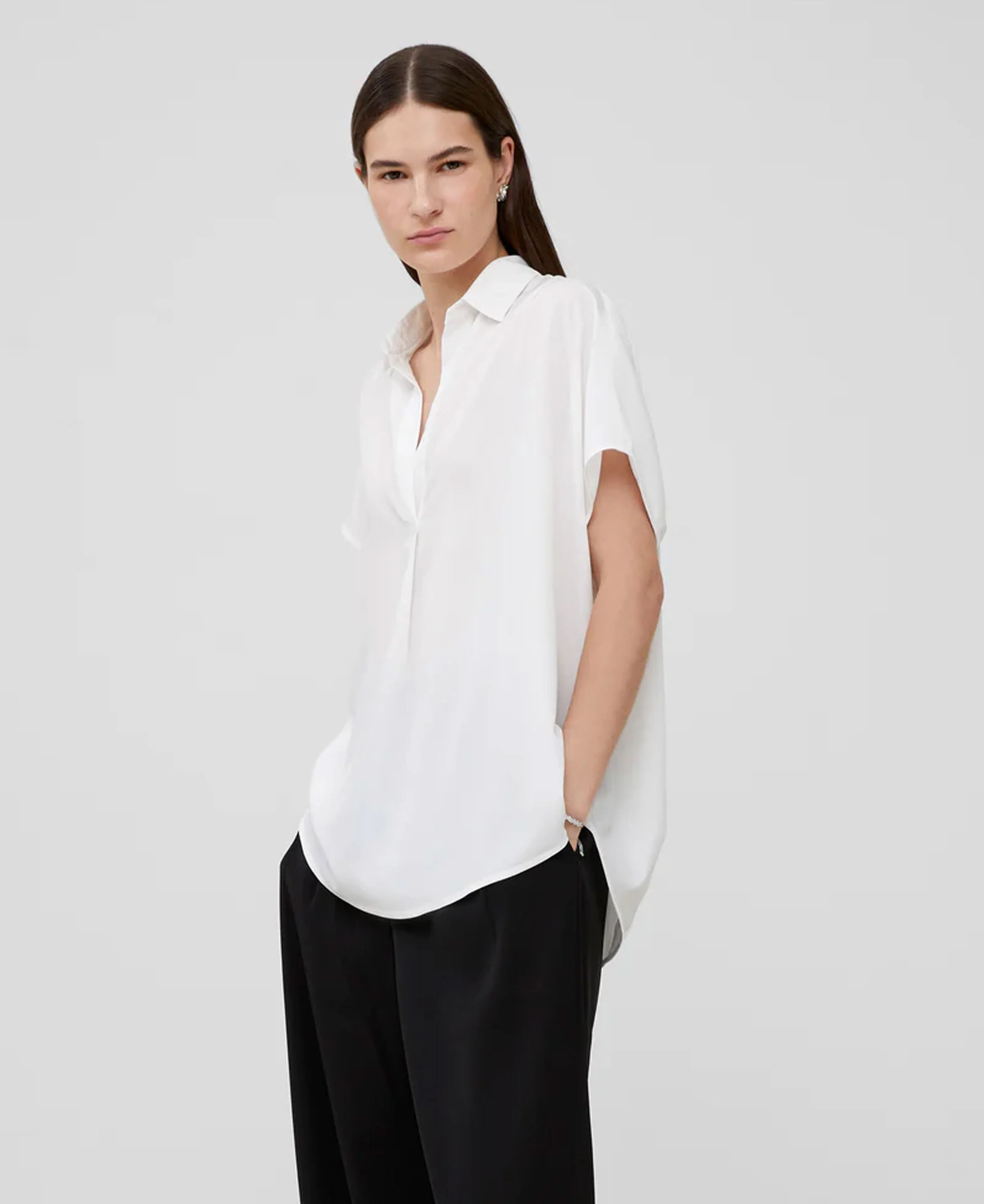 Crepe Light Recycled Popover Shirt - Winter White - Image 2