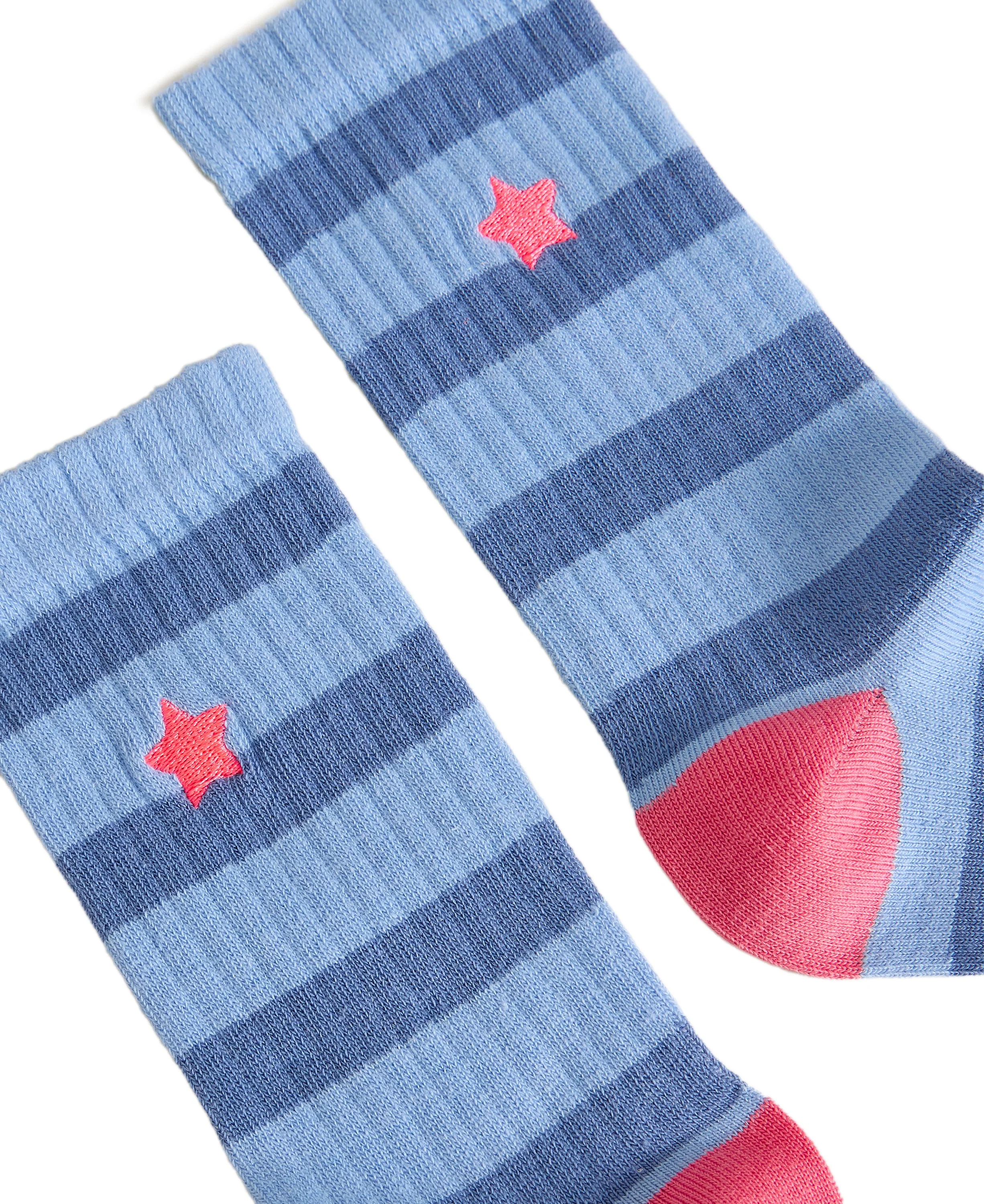 Embroidered Star Rib Sock - Bright Blue - Image 2