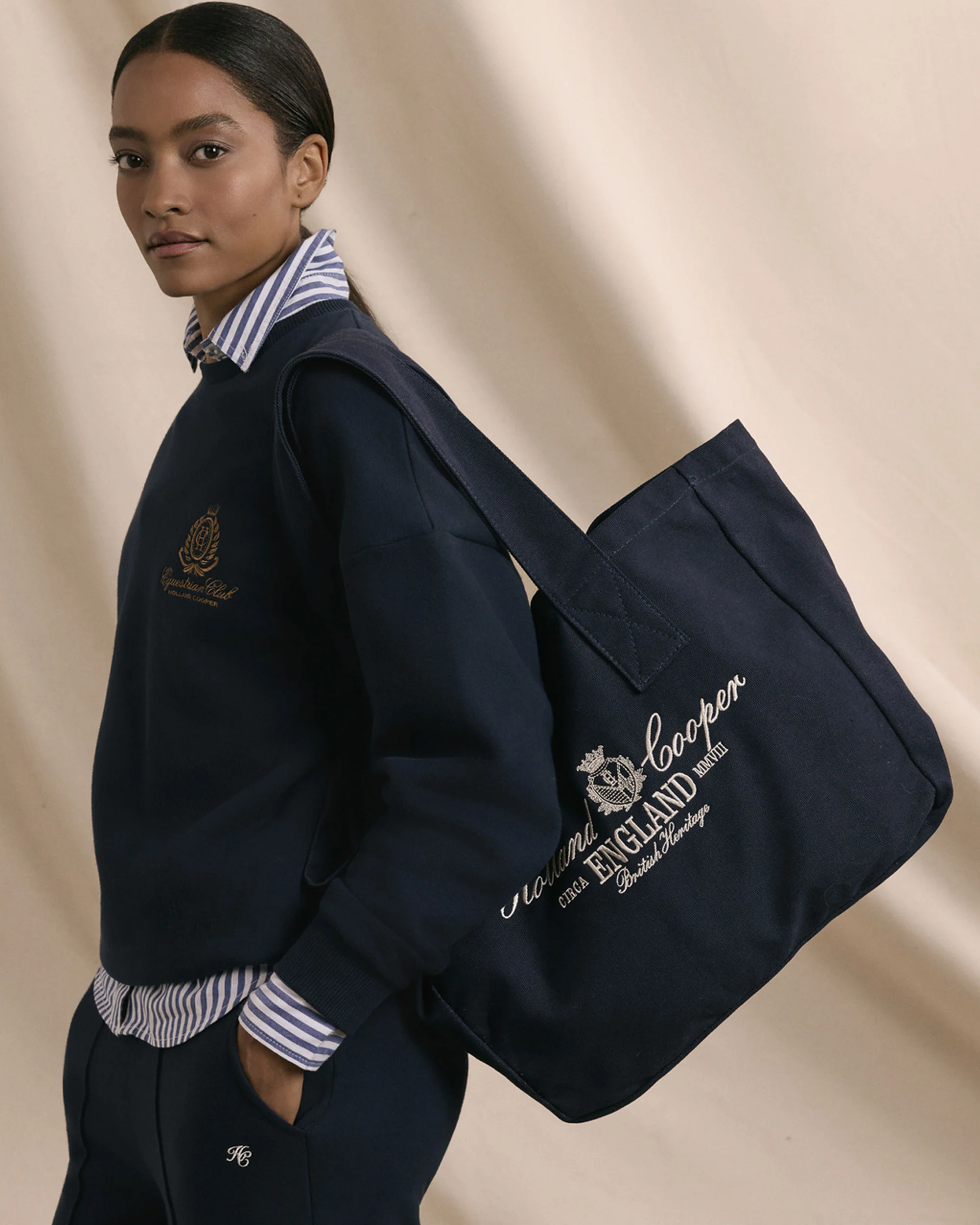 Essential Tote Bag - Navy Ecru - Image 4