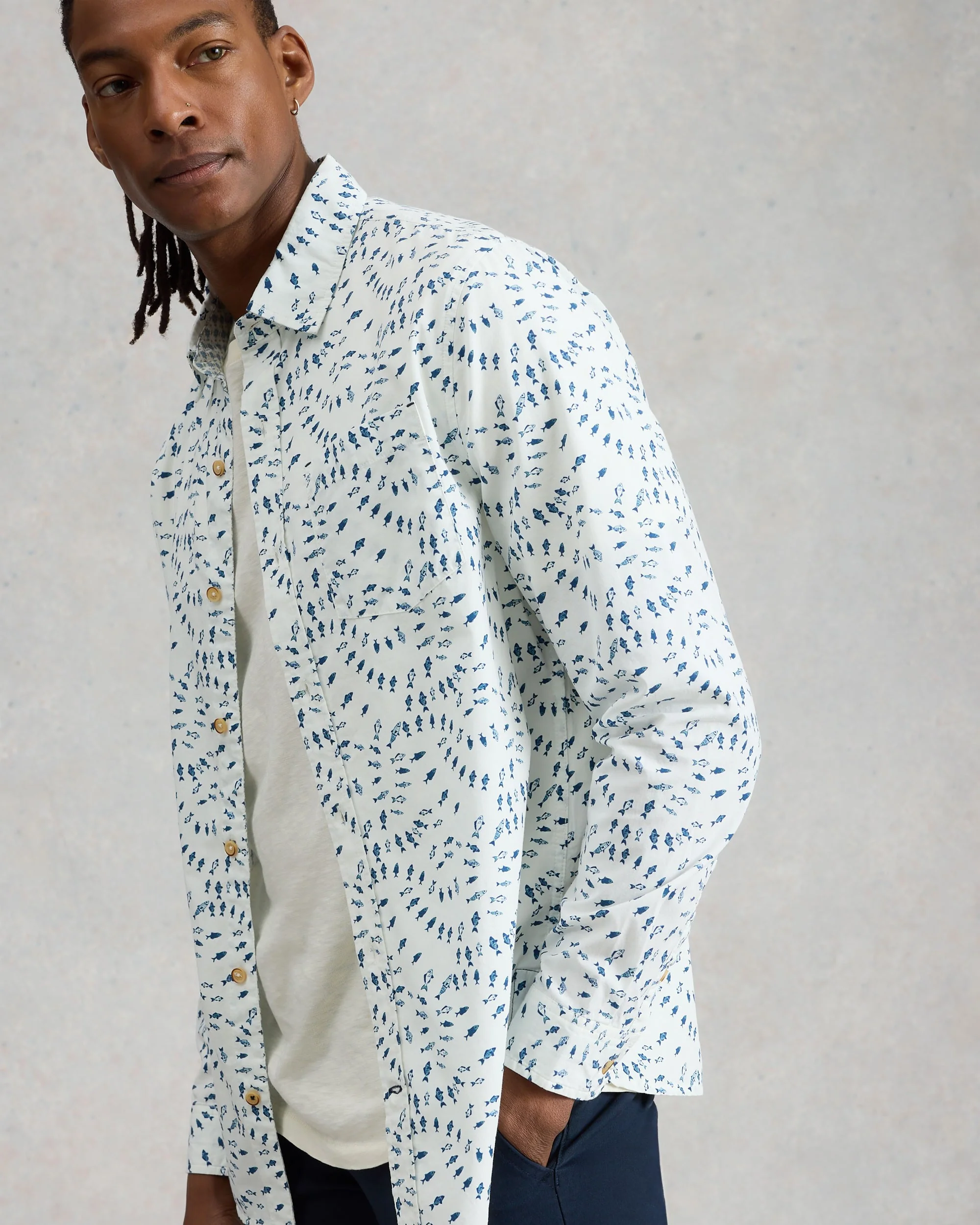 Finsbury Swim Fish Print Shirt - White Print - Image 2