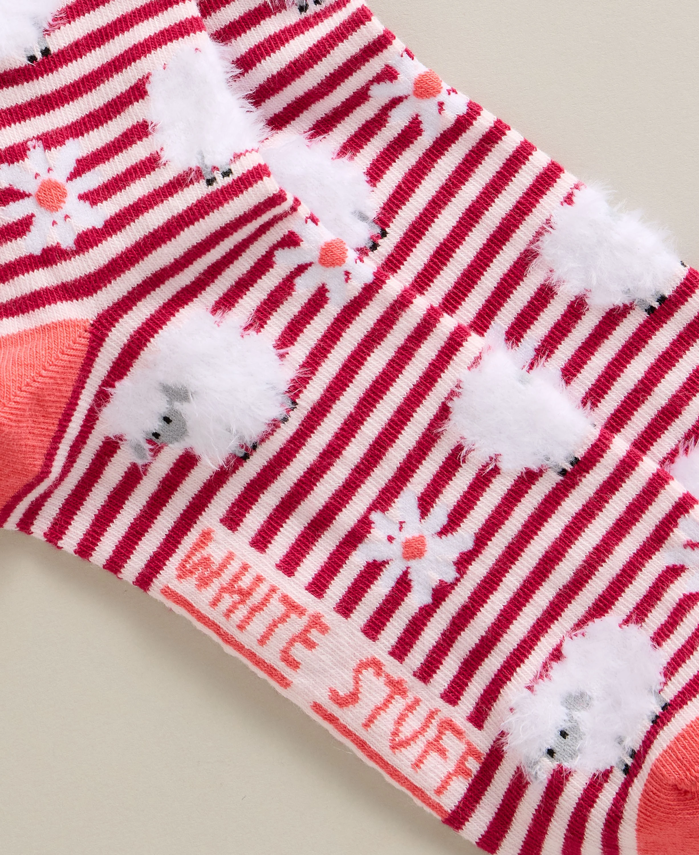 Fluffy Sheep Stripe Ankle Sock - Mid Red - Image 2