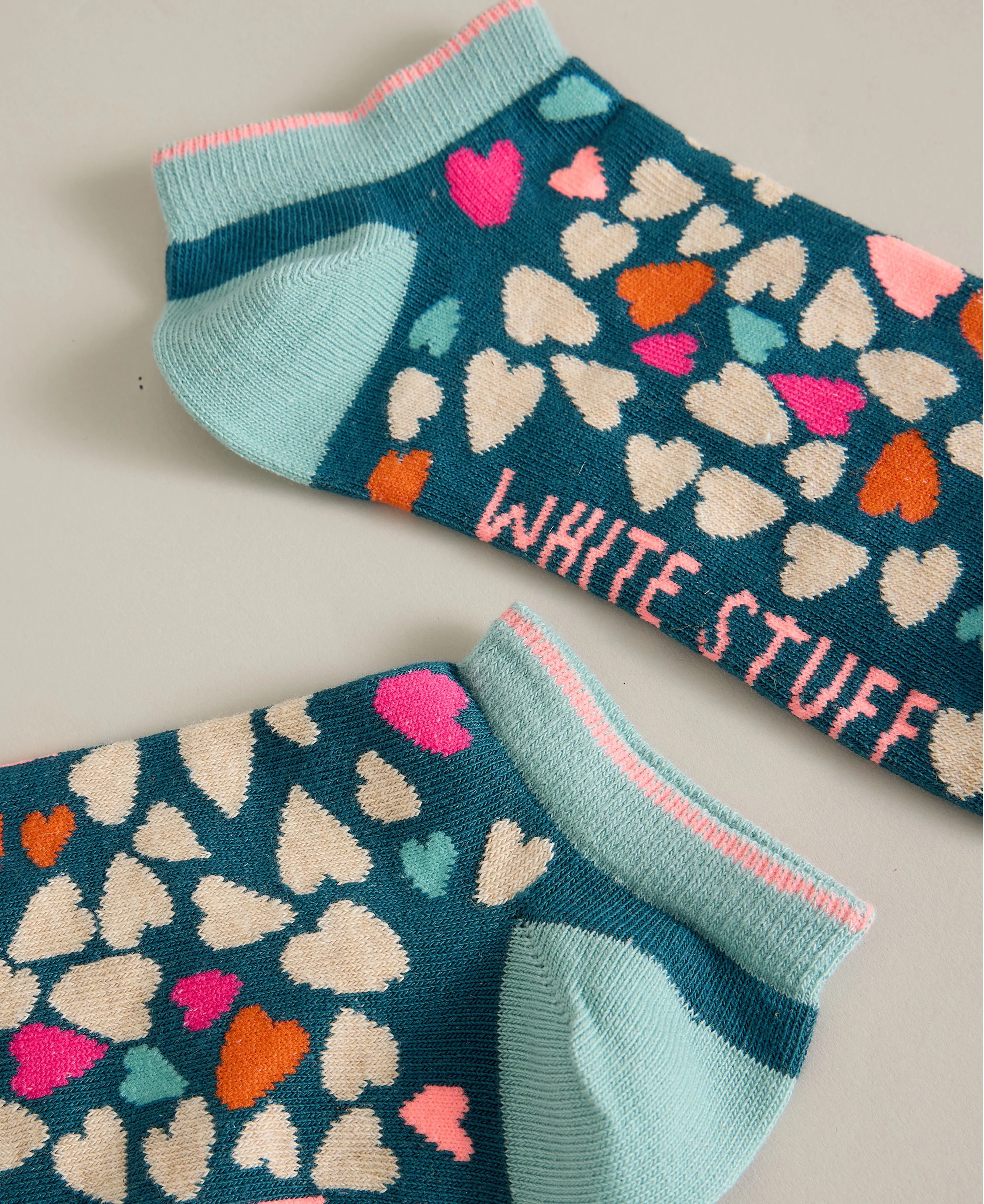 Heart Print Trainer Sock - Teal Multi - Image 2