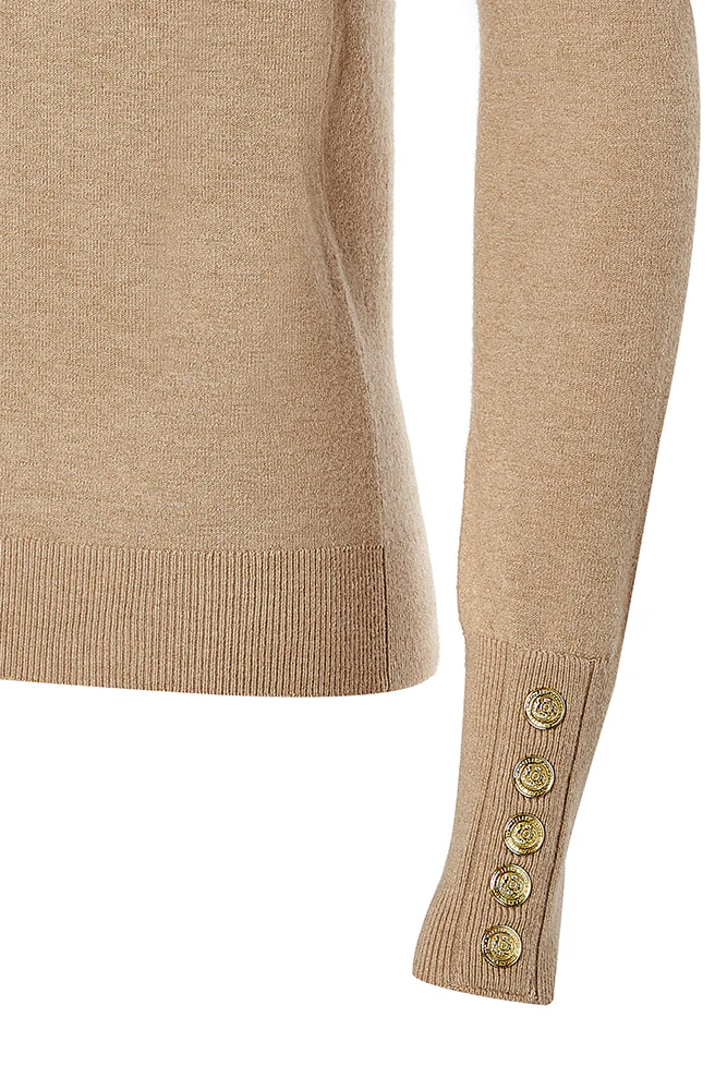 Buttoned Knit Roll Neck - Dark Camel - Image 4