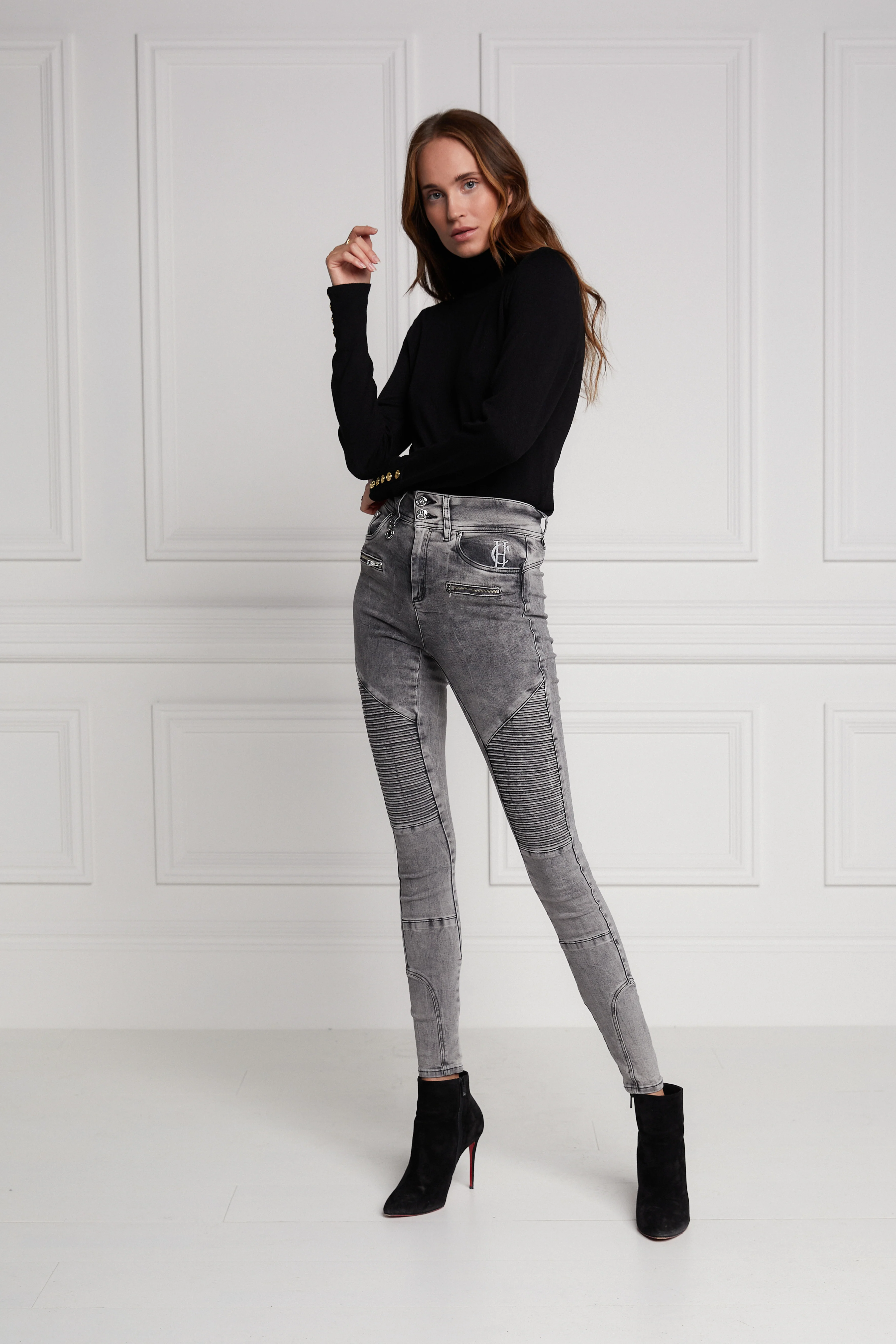 Buttoned Knit Roll Neck - Black - Image 5