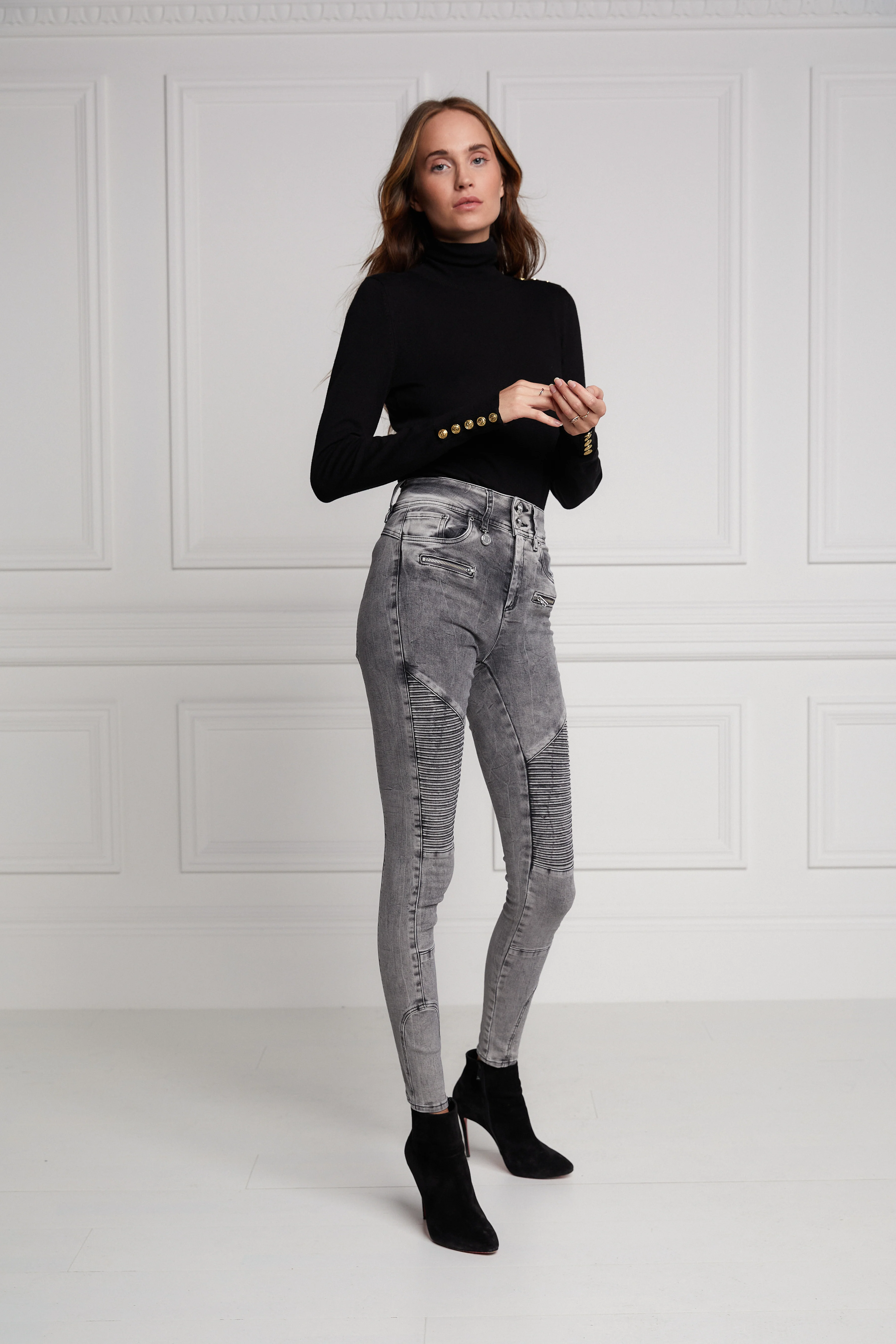 Buttoned Knit Roll Neck - Black - Image 6