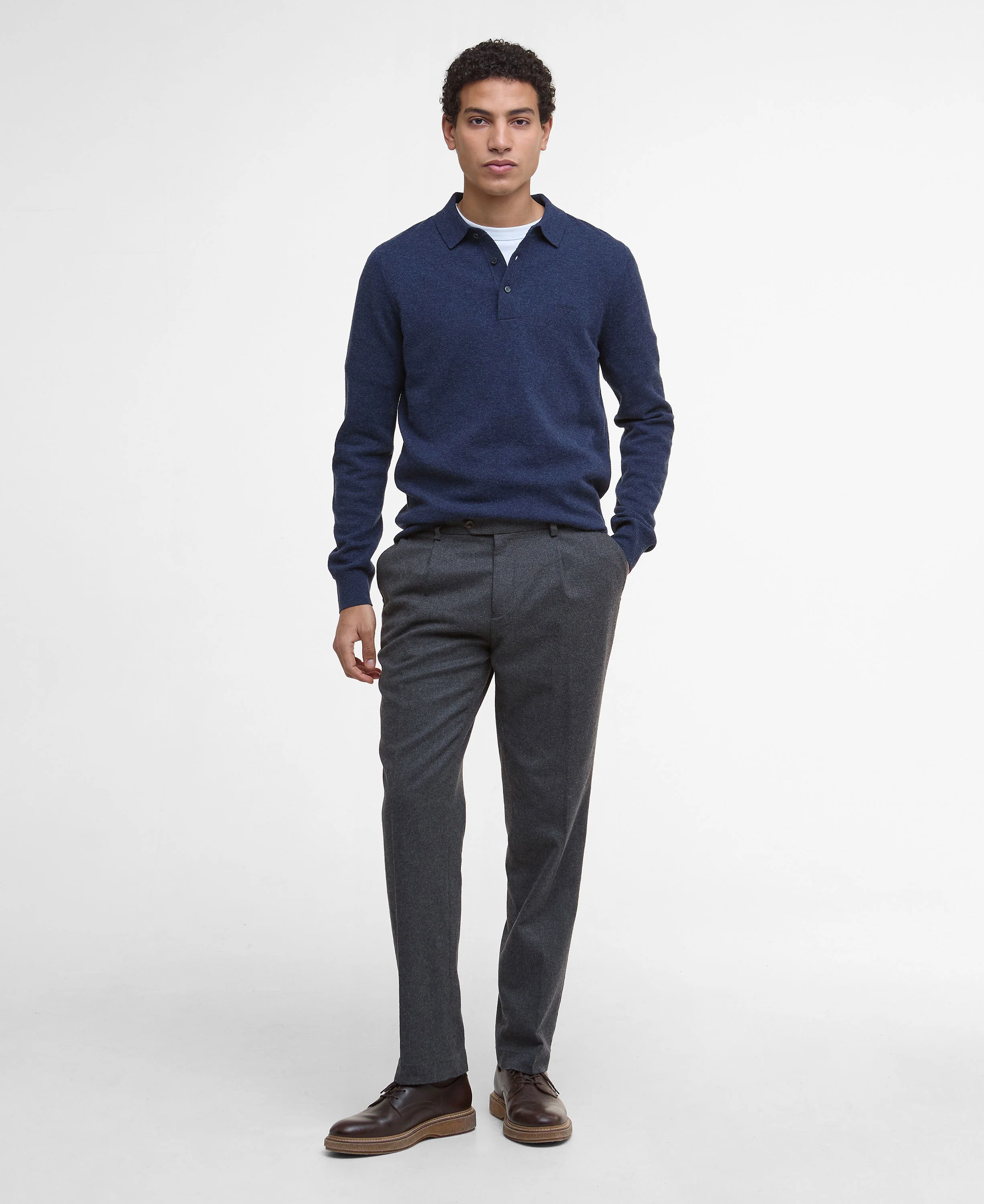 Hutherston Knitted Polo Shirt - Navy Marl - Image 3