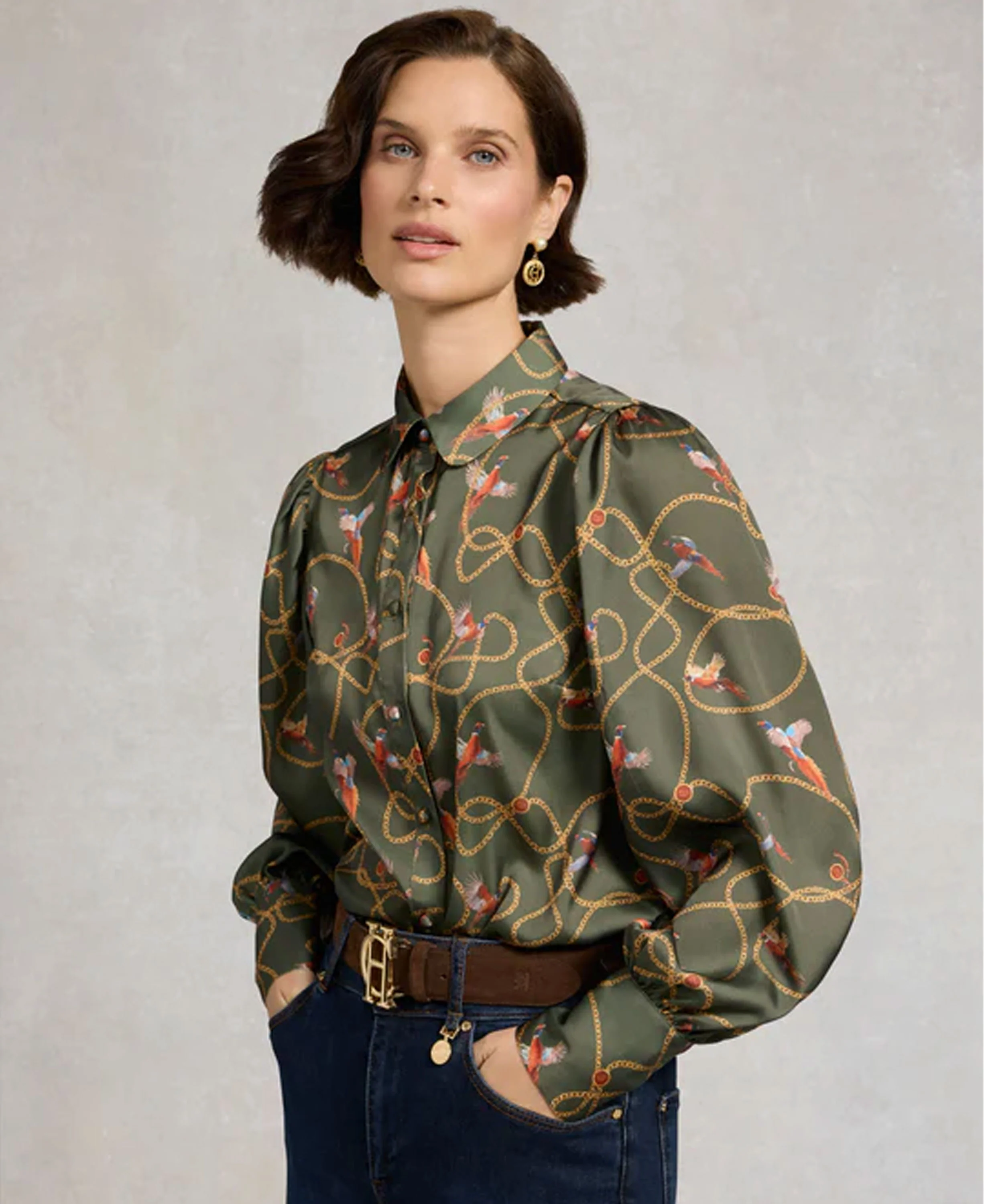 Isla Satin Shirt - Khaki Pheasant - Image 3