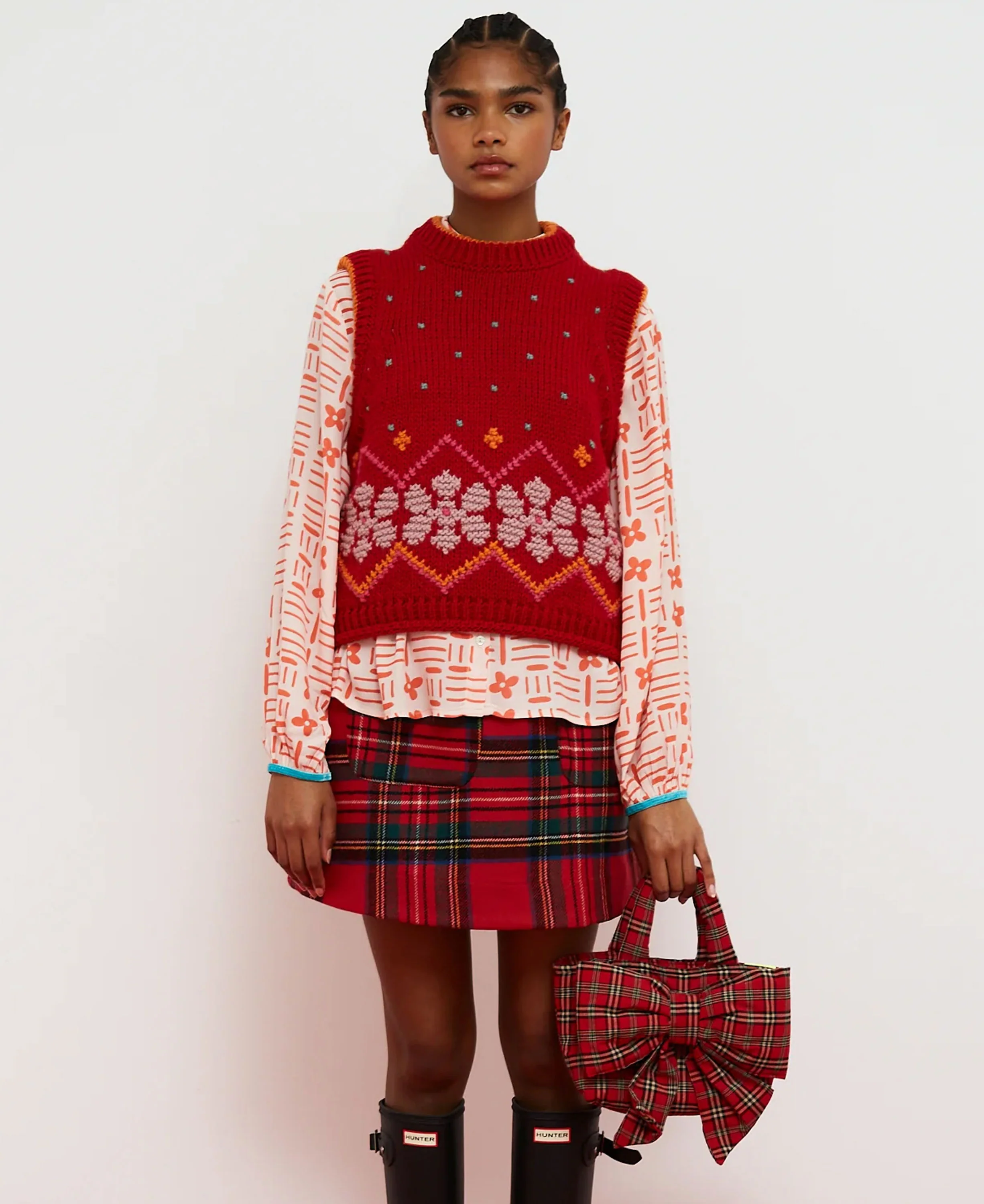 Jumpy Emb Knit Vest - Red - Image 2
