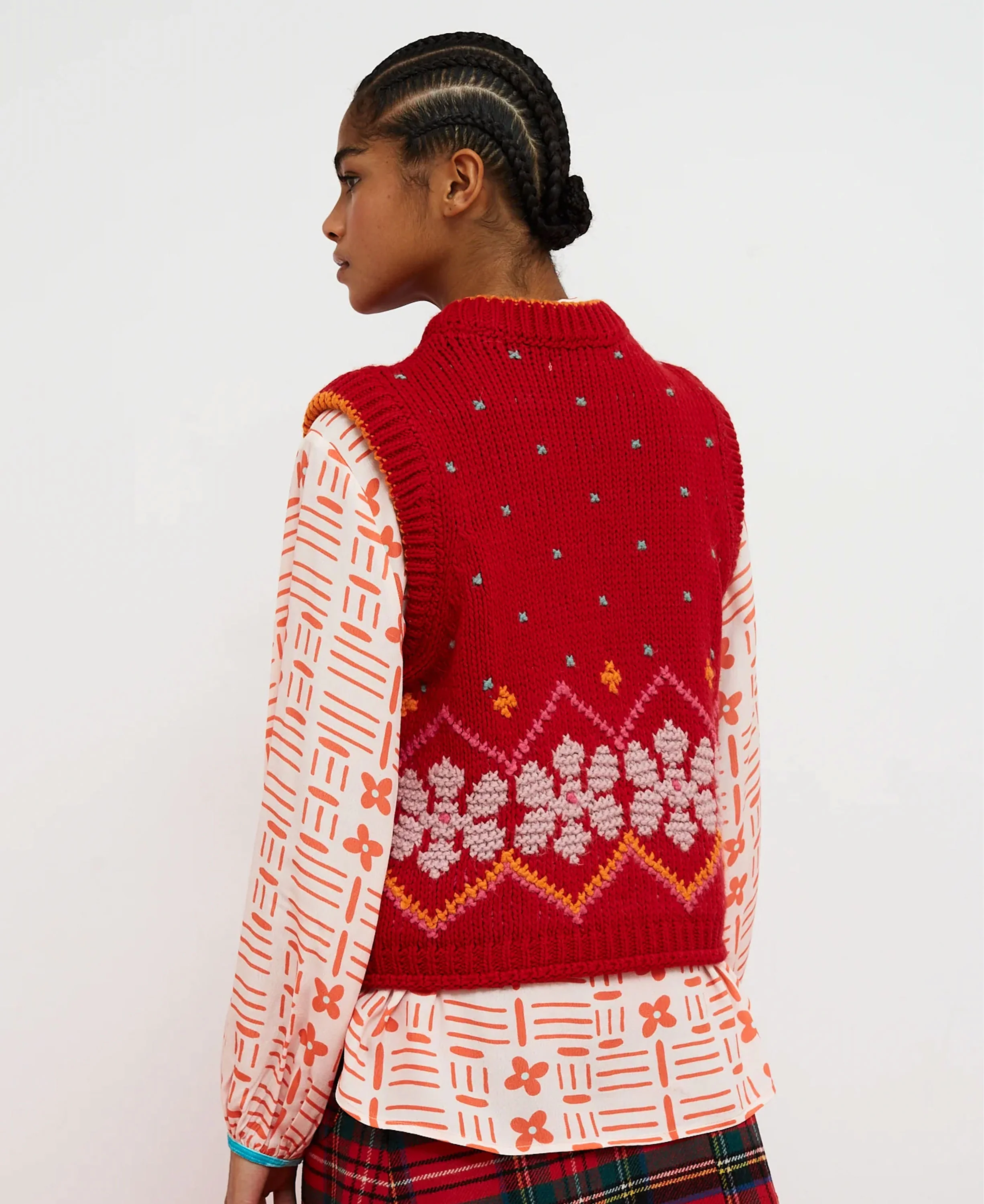 Jumpy Emb Knit Vest - Red - Image 3