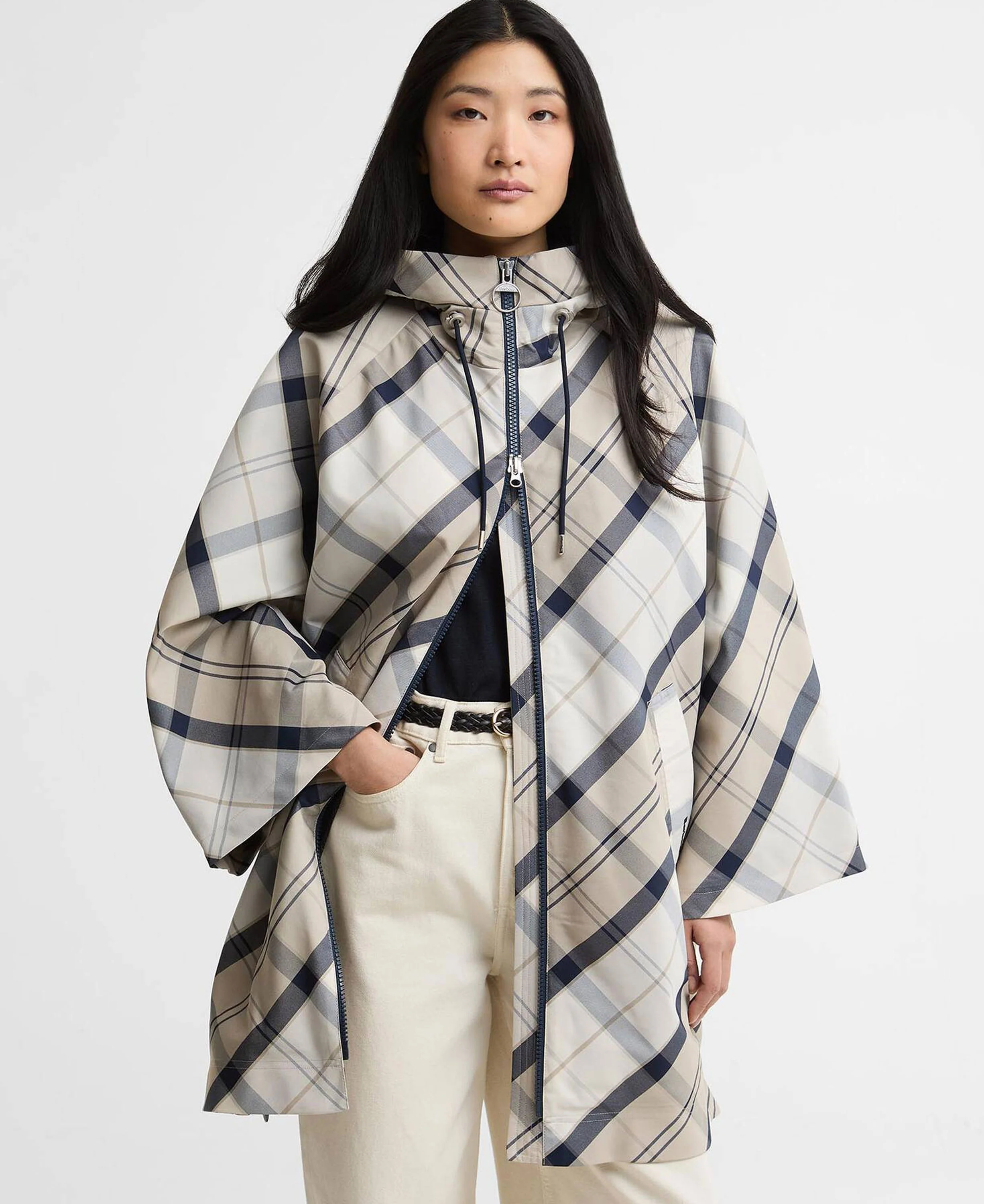 Kinsale Tartan Showerproof Cape - Dress Navy Tartan - Image 2