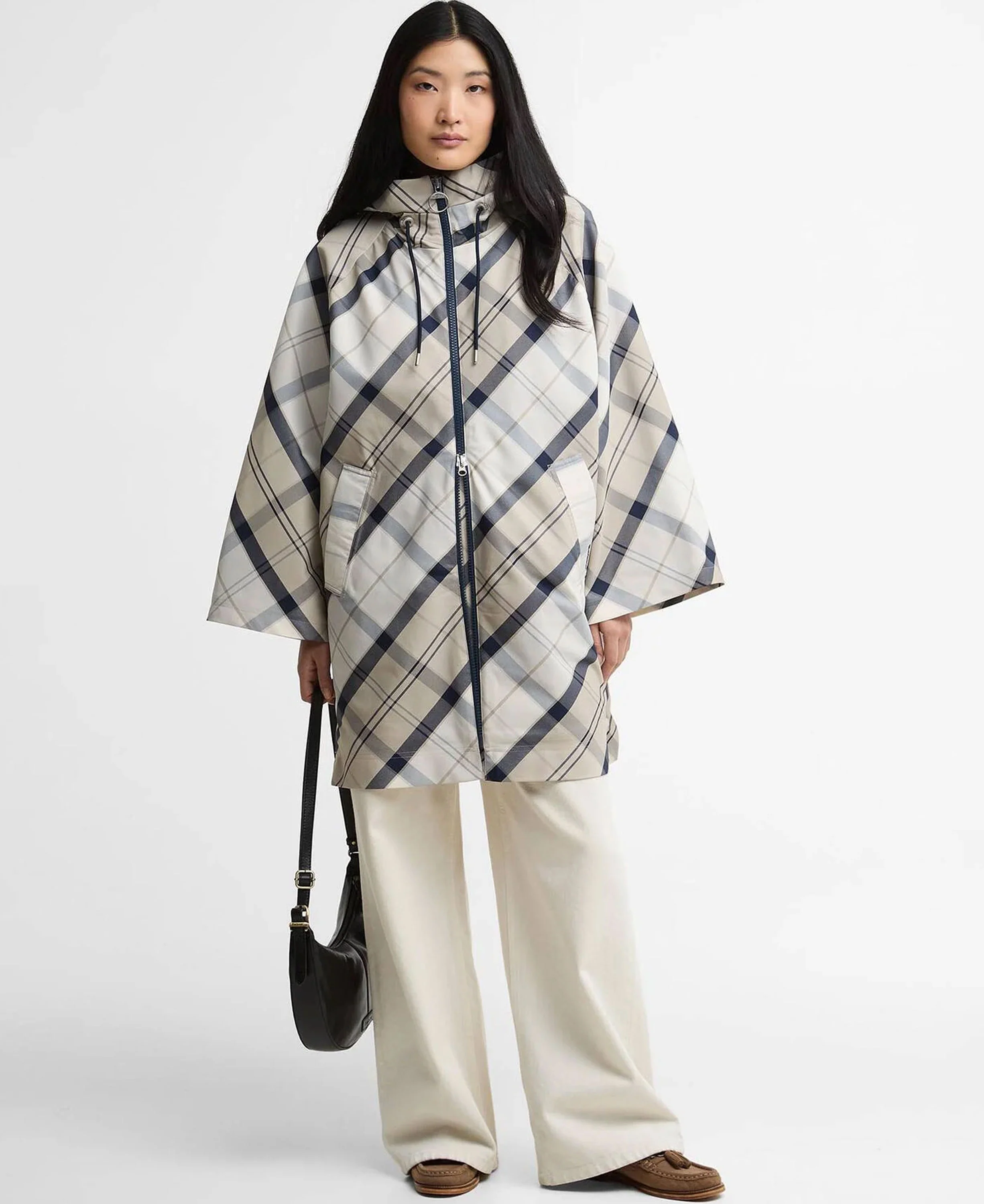 Kinsale Tartan Showerproof Cape - Dress Navy Tartan - Image 3