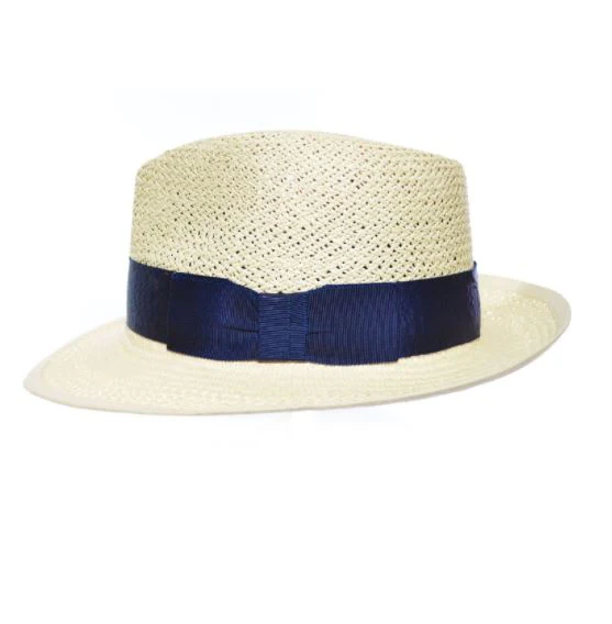 Mariner Open Weave Hat - Natural with Navy Ribbon - Image 3