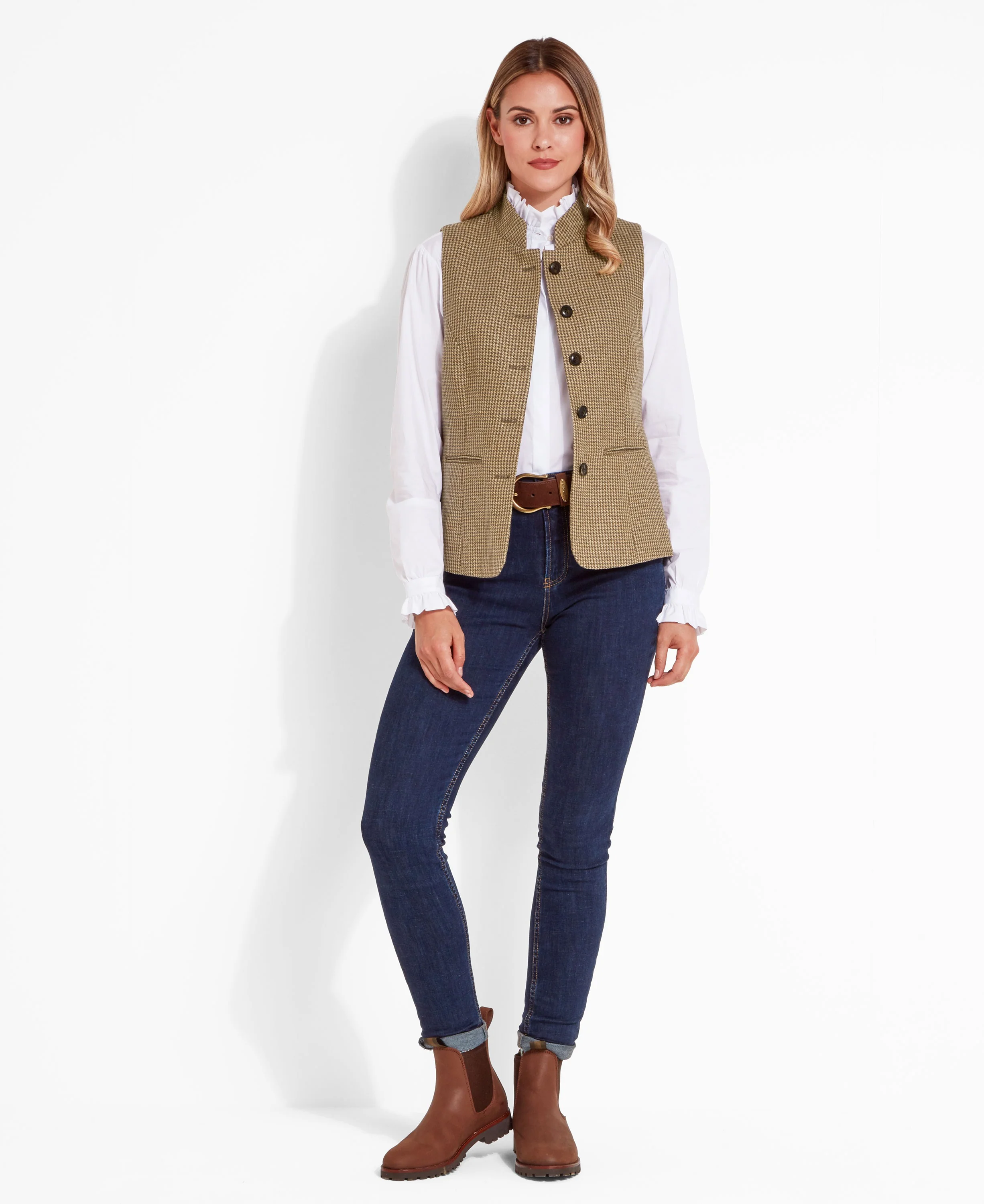 Millport Tweed Nehru Waistcoat - Houndstooth Tweed - Image 4