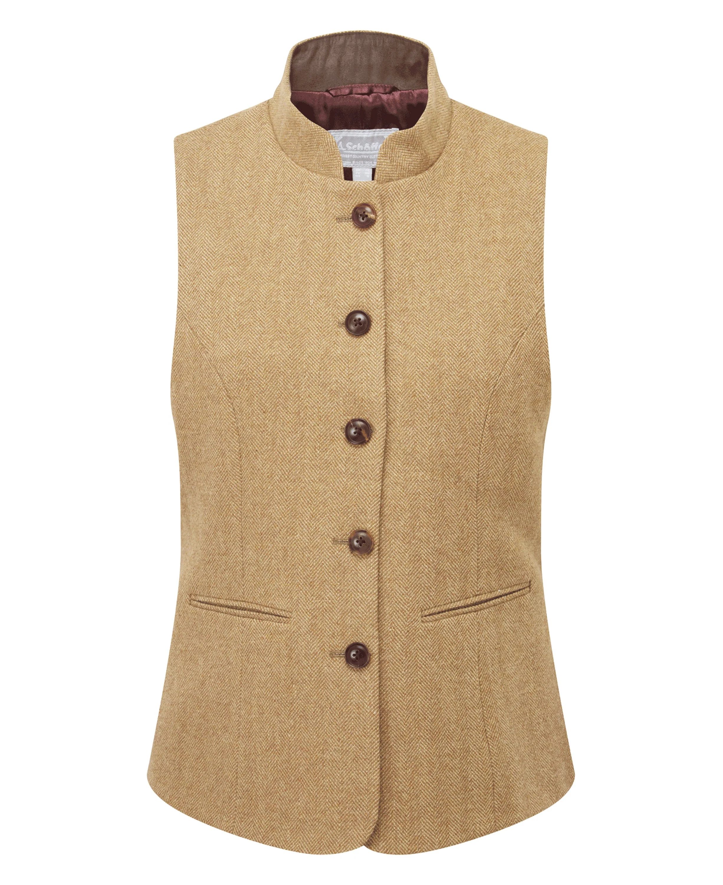 Millport Tweed Nehru Waistcoat - Oak Herringbone Tweed
