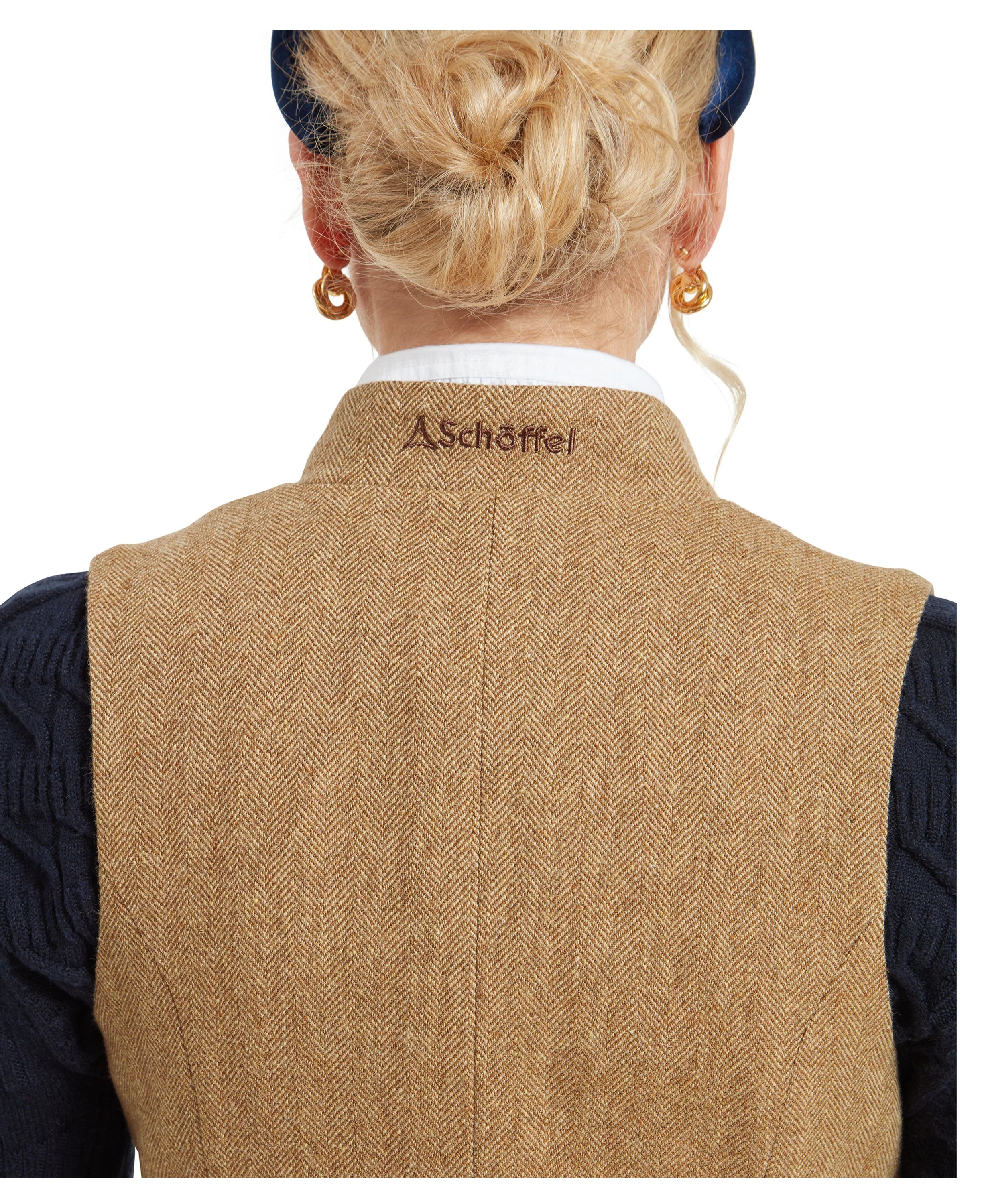 Millport Tweed Nehru Waistcoat - Oak Herringbone Tweed - Image 6