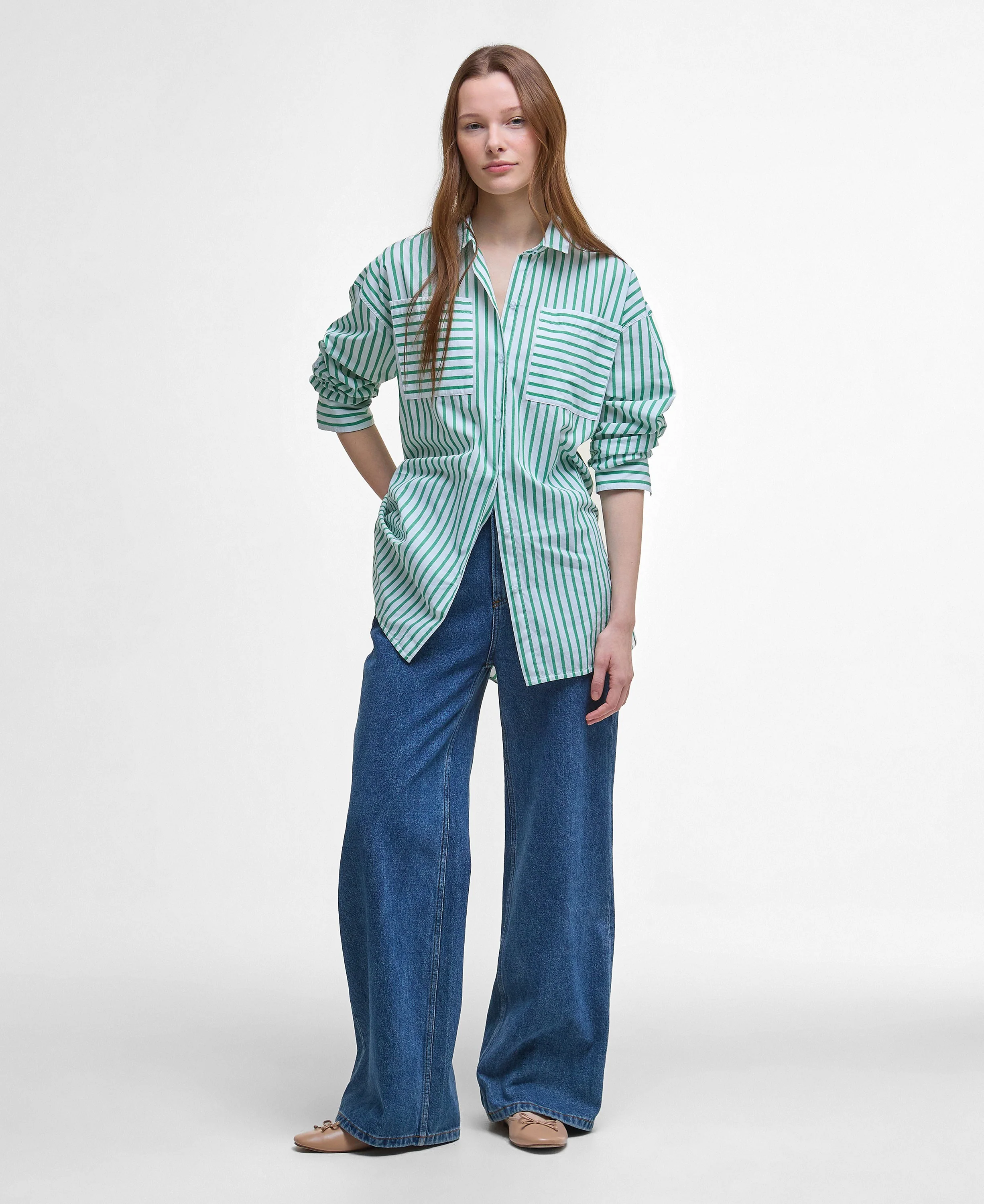 Nicola Shirt - White/Kelly Green - Image 3