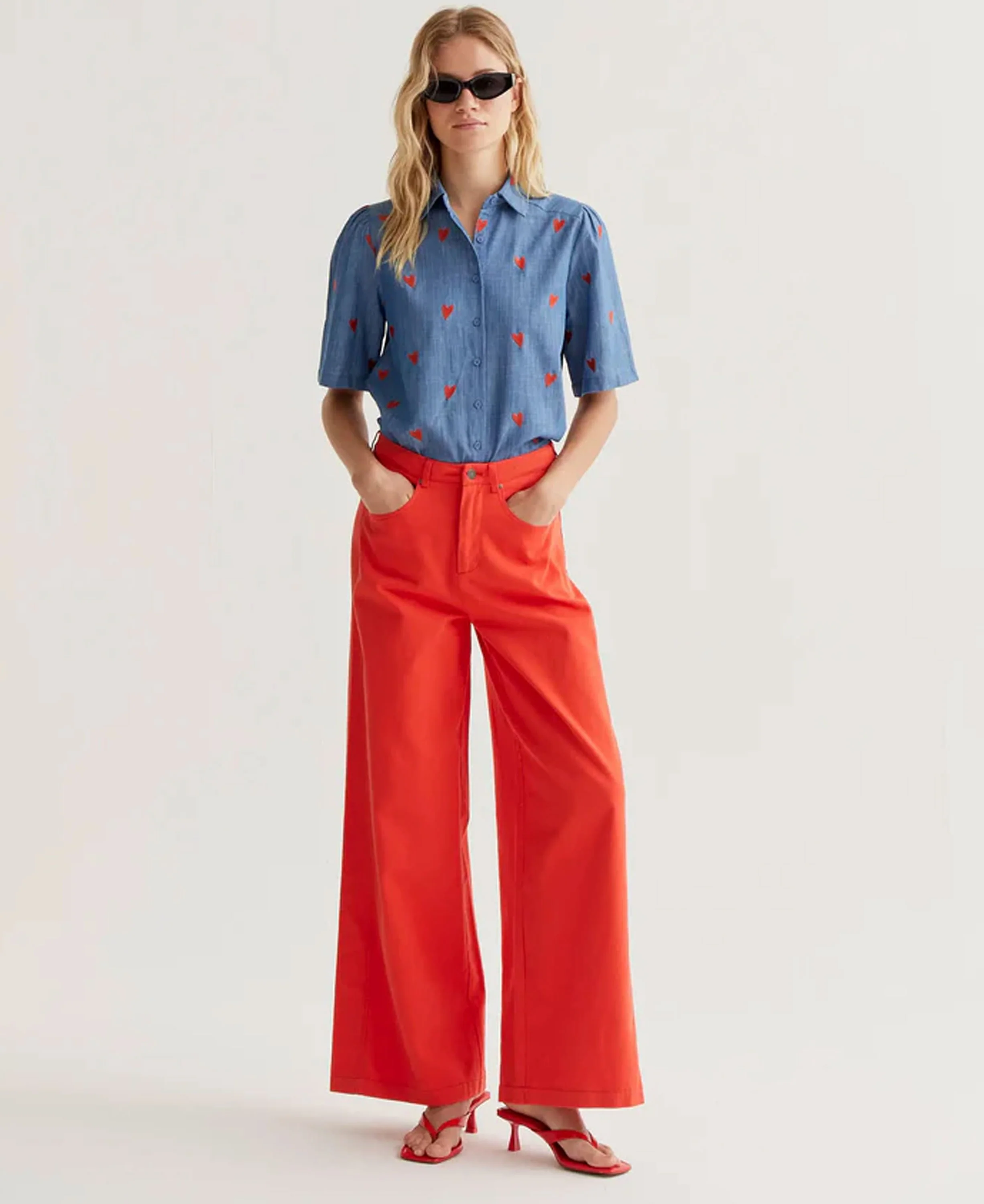 Orange Hearts Cotton Shirt - Blue - Image 5