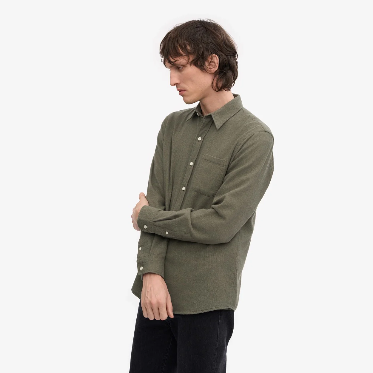 Organic Flannel Shirt - Dusty Olive - Image 2