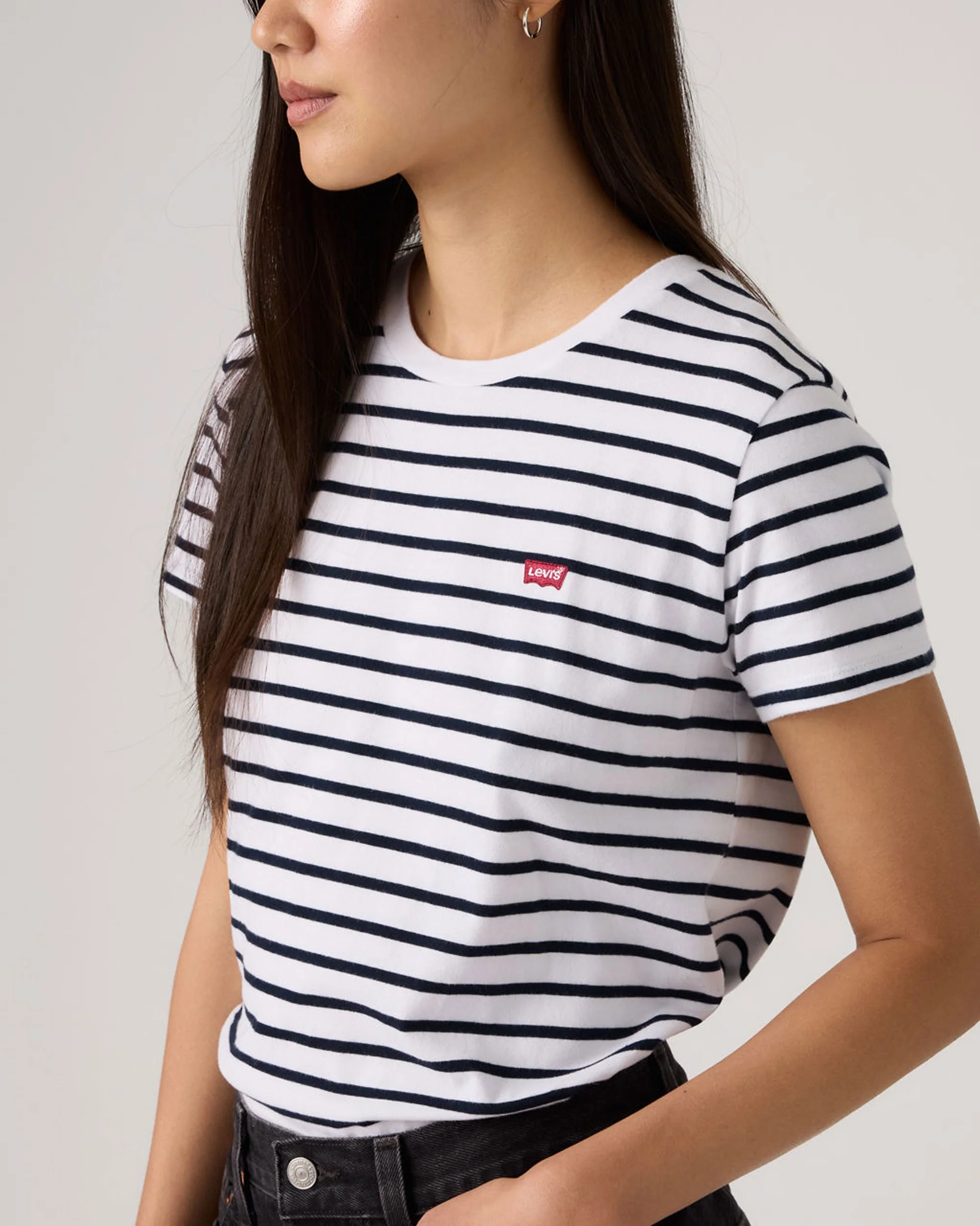 Perfect Tee Emily Stripe - Bright White Navy - Image 5