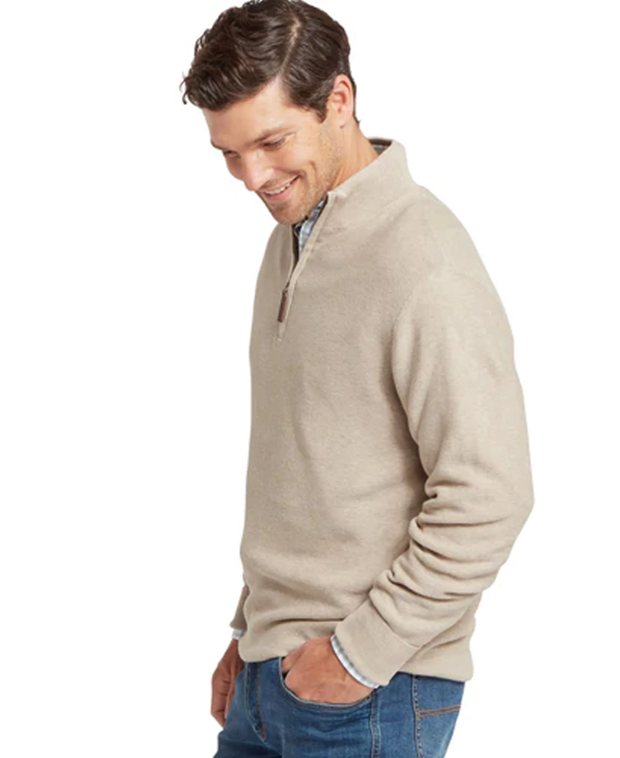 Porthleven 1/4 Zip Jumper - Oat - Image 3