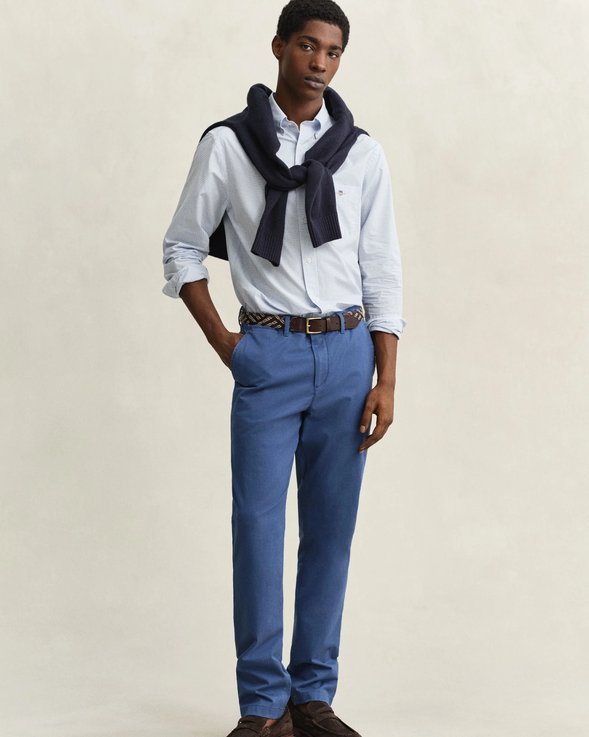 Regular Fit Classic Poplin Gingham Shirt - Light Blue - Image 5