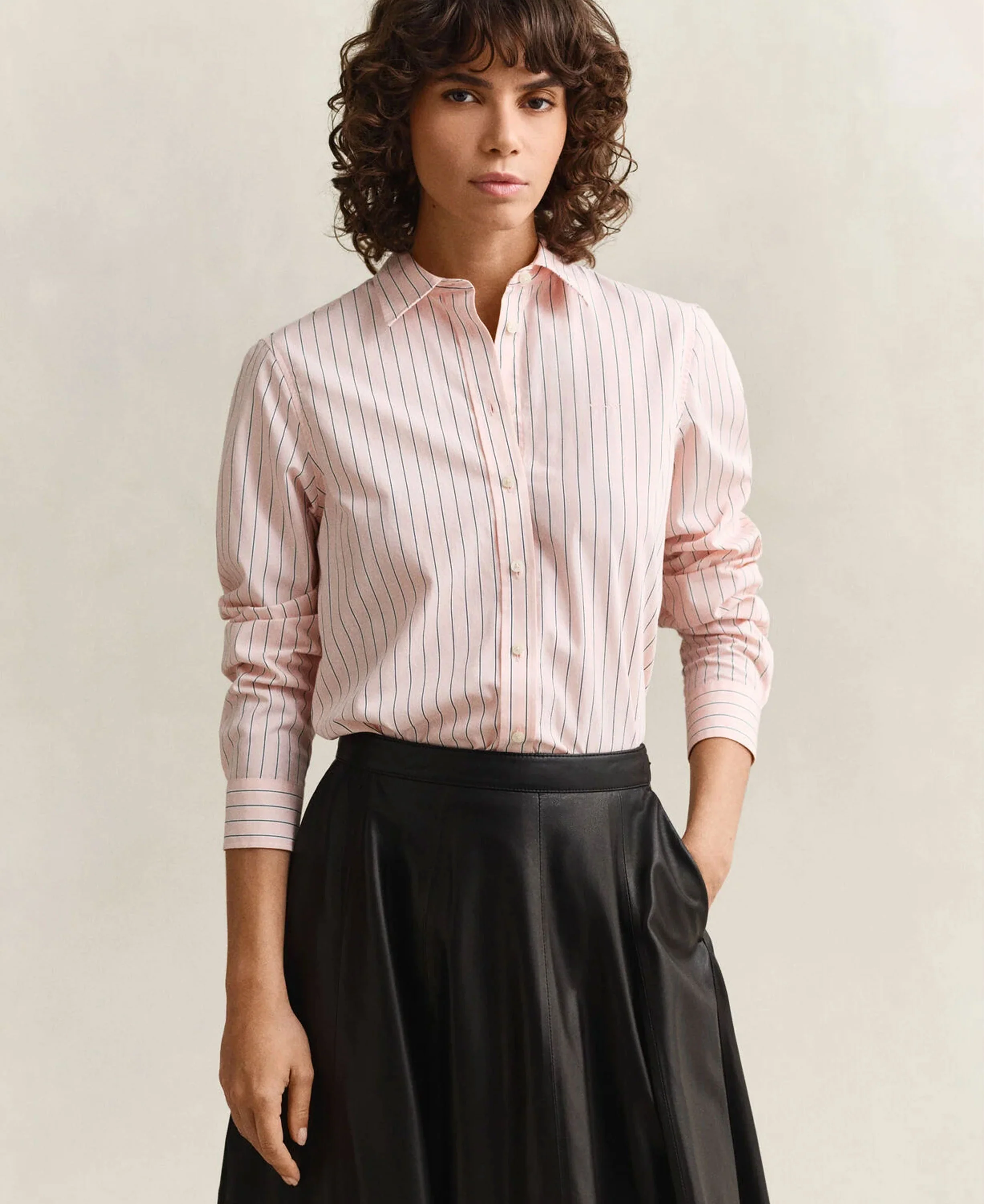 Regular Classic Poplin Stripe Shirt - Apricot Pink - Image 2