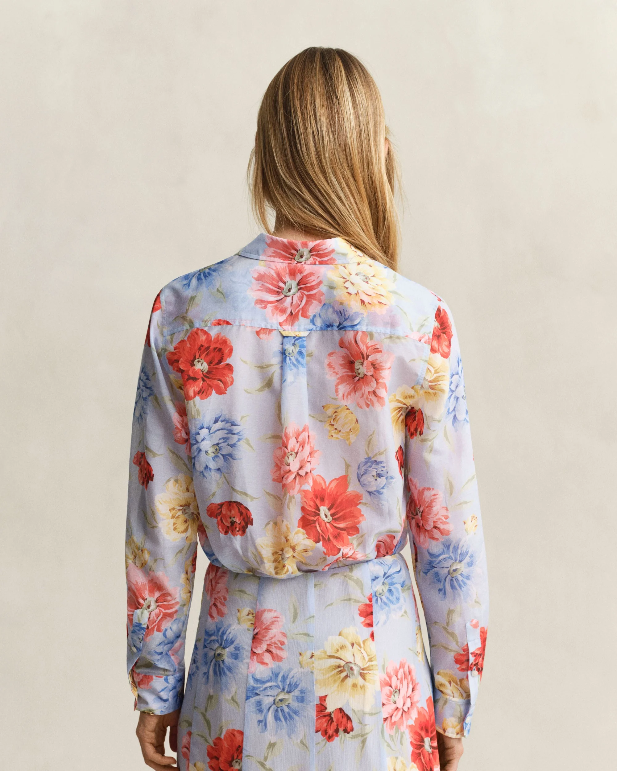 Regular Floral Print Cotton Silk Long Sleeve Shirt - Light Blue - Image 3