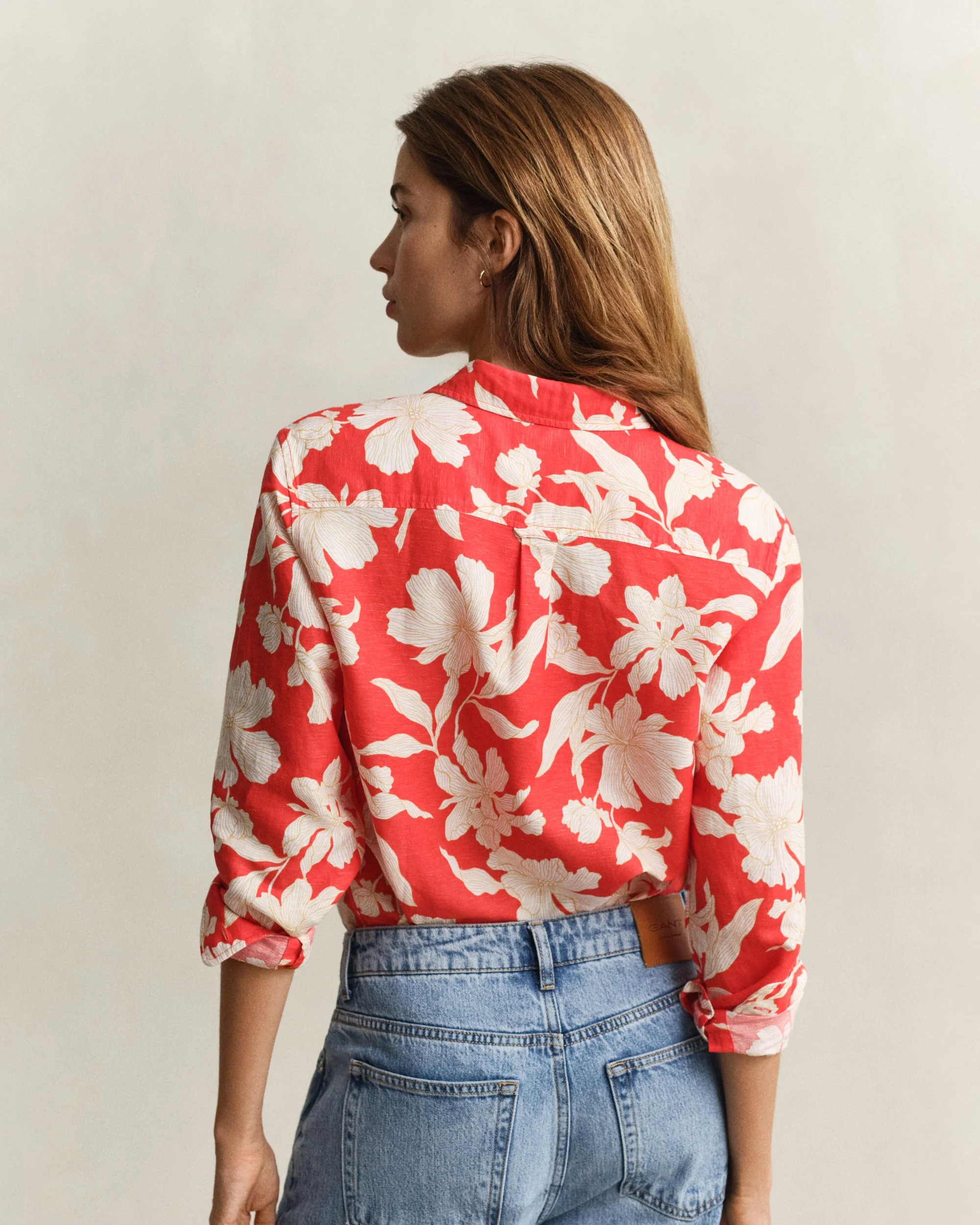 Reg Floral Print Linen Shirt - Perfect Red - Image 3