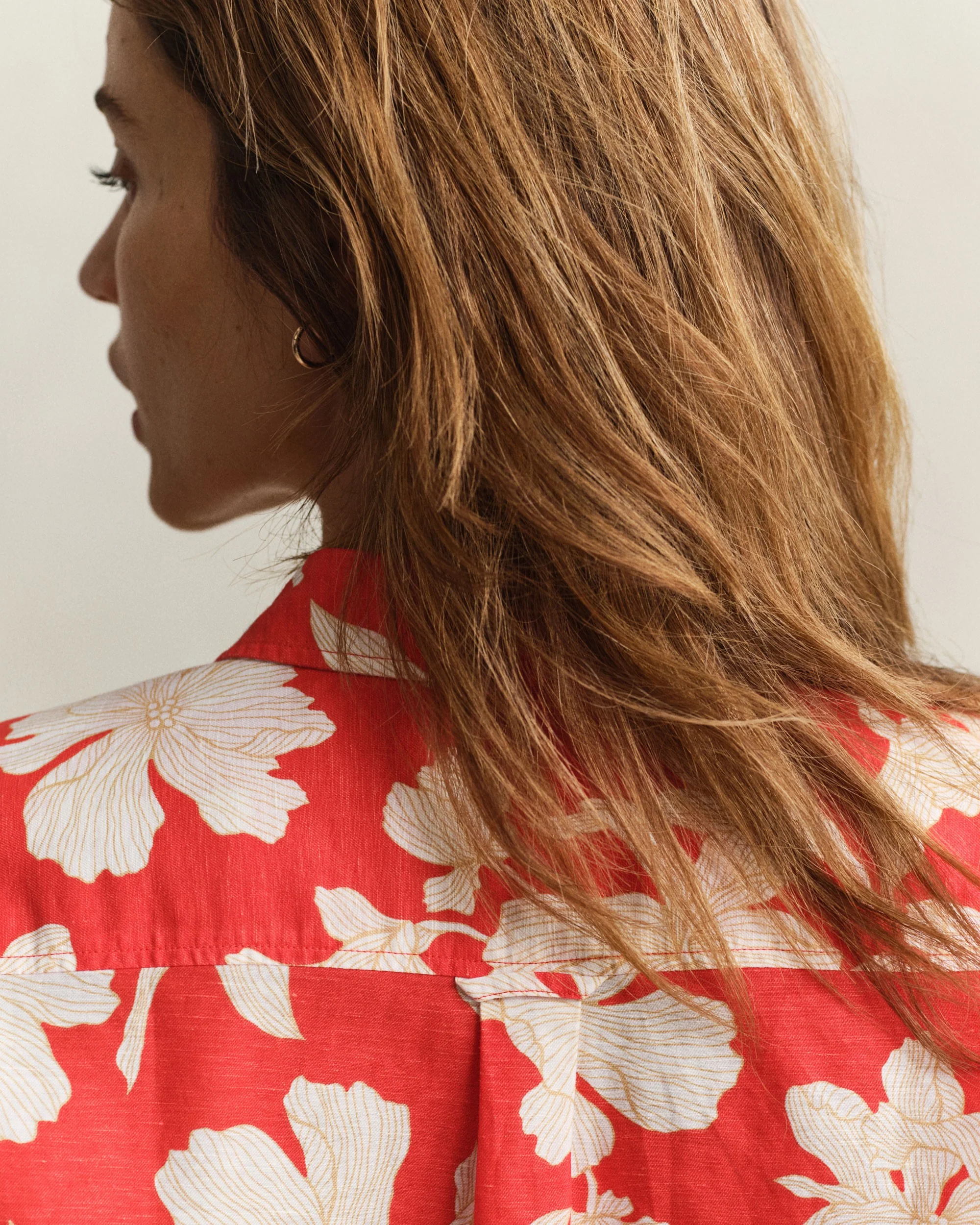 Reg Floral Print Linen Shirt - Perfect Red - Image 4