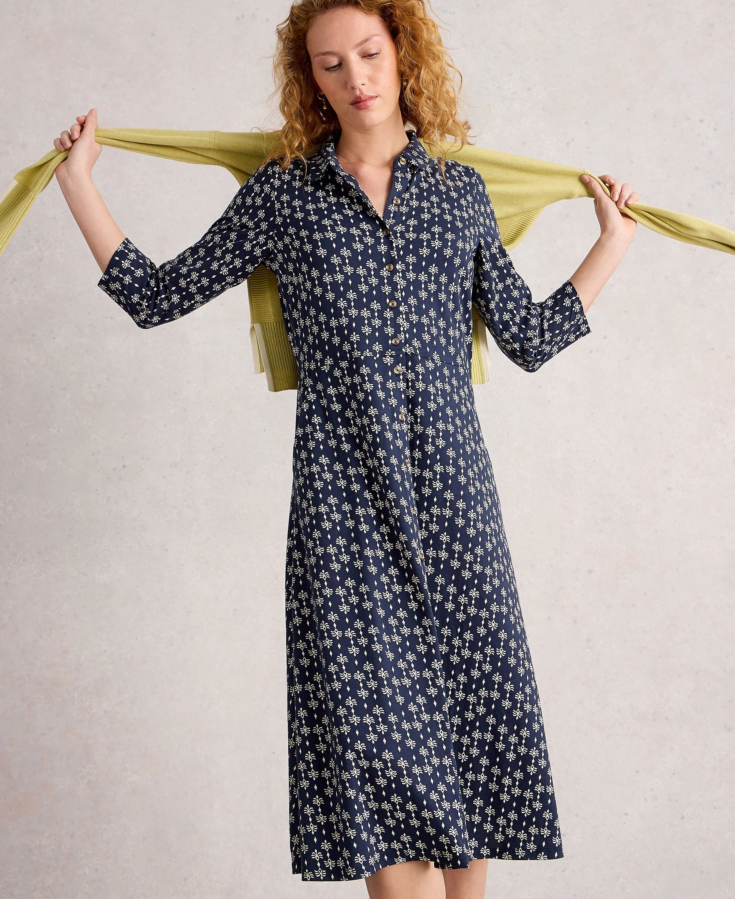 Rua Jersey Shirt Dress - Navy Print - Image 2