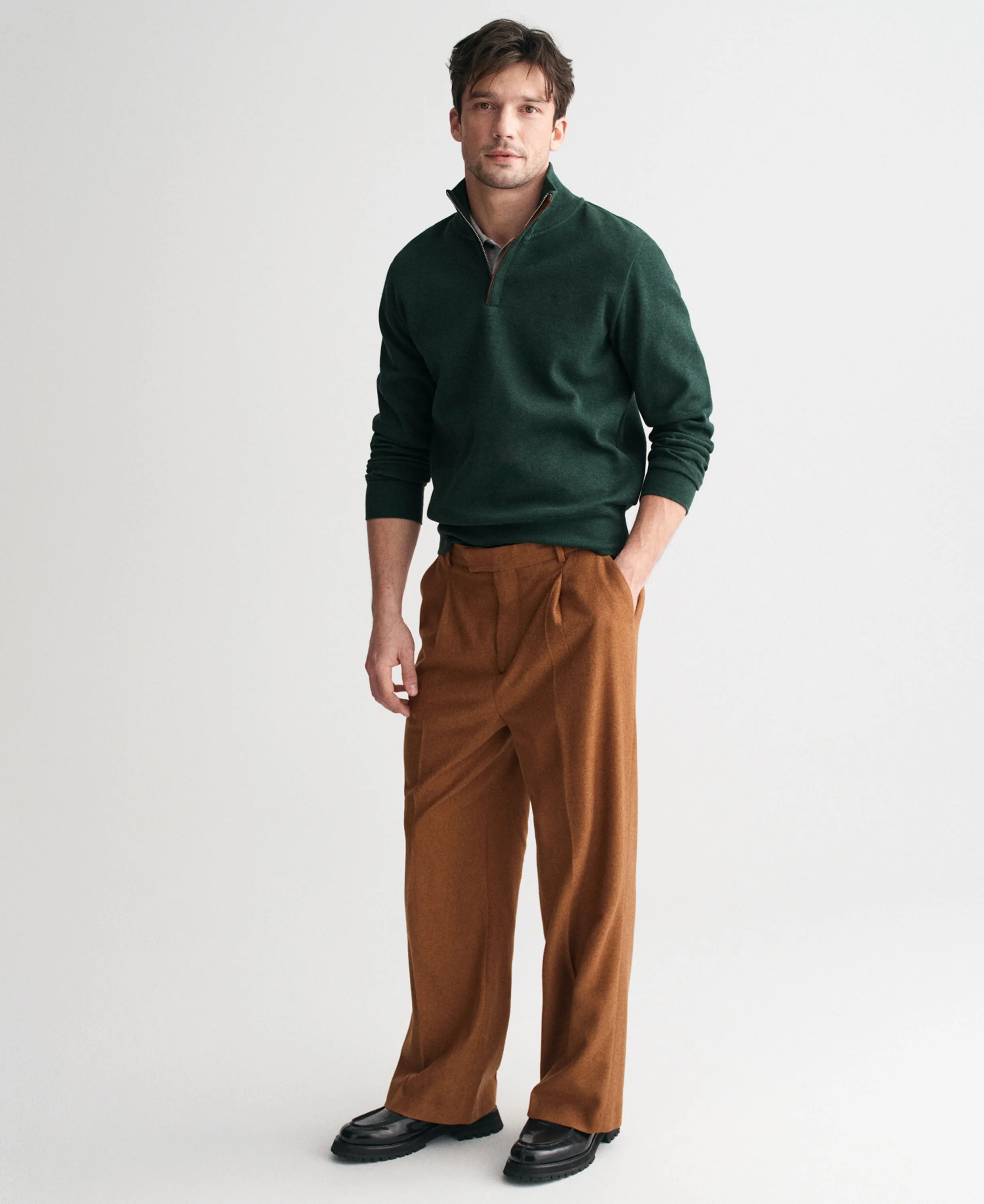 Sacker Rib Half Zip Sweatshirt - Tartan Green - Image 3