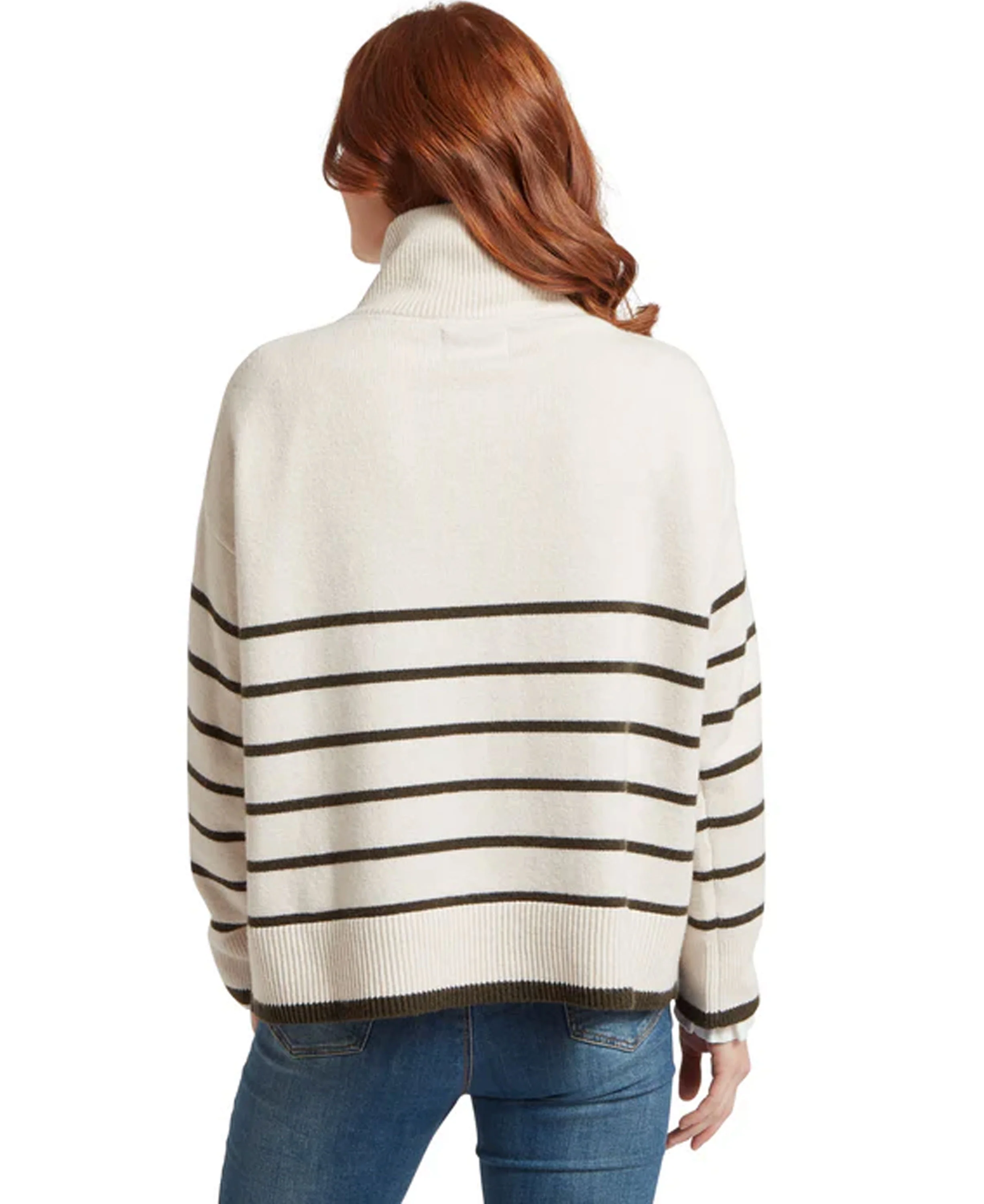 Sandsend 1/4 Zip Jumper - Soft White/Loden - Image 3