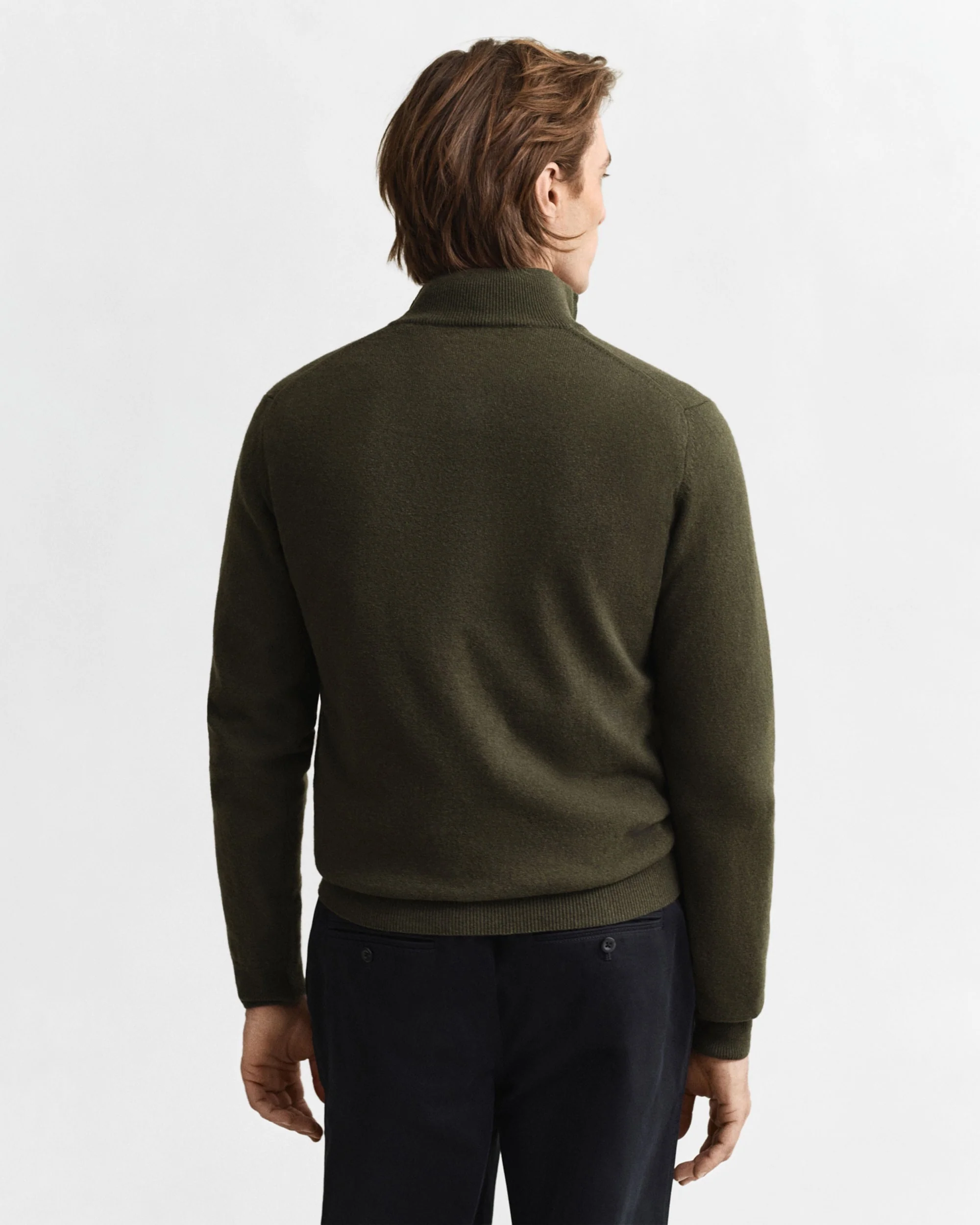Superfine Lambswool Half Zip - Khaki Green Melange - Image 3